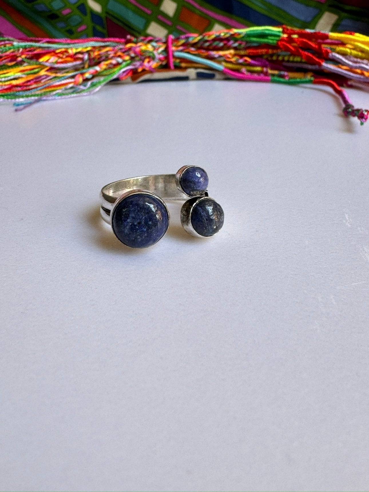 Silver lapis lazuli boho ring