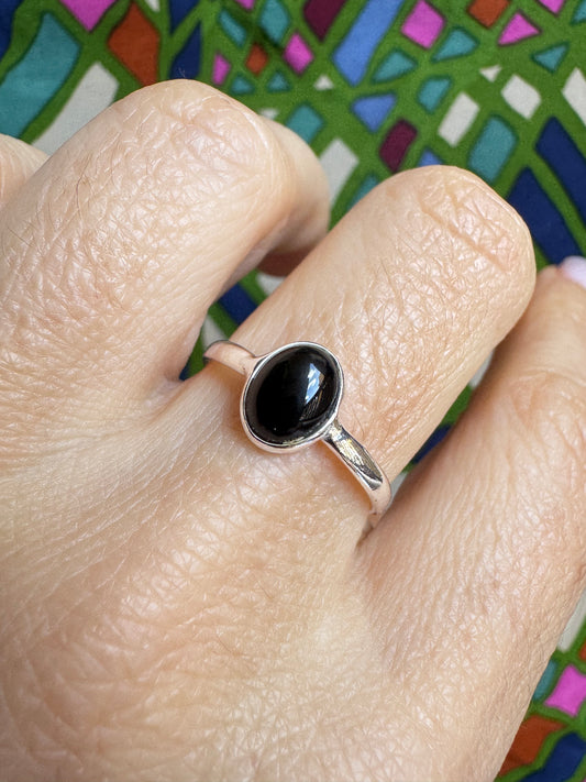 Schwarzer Onyx-Silberring, Größe 16 – F54