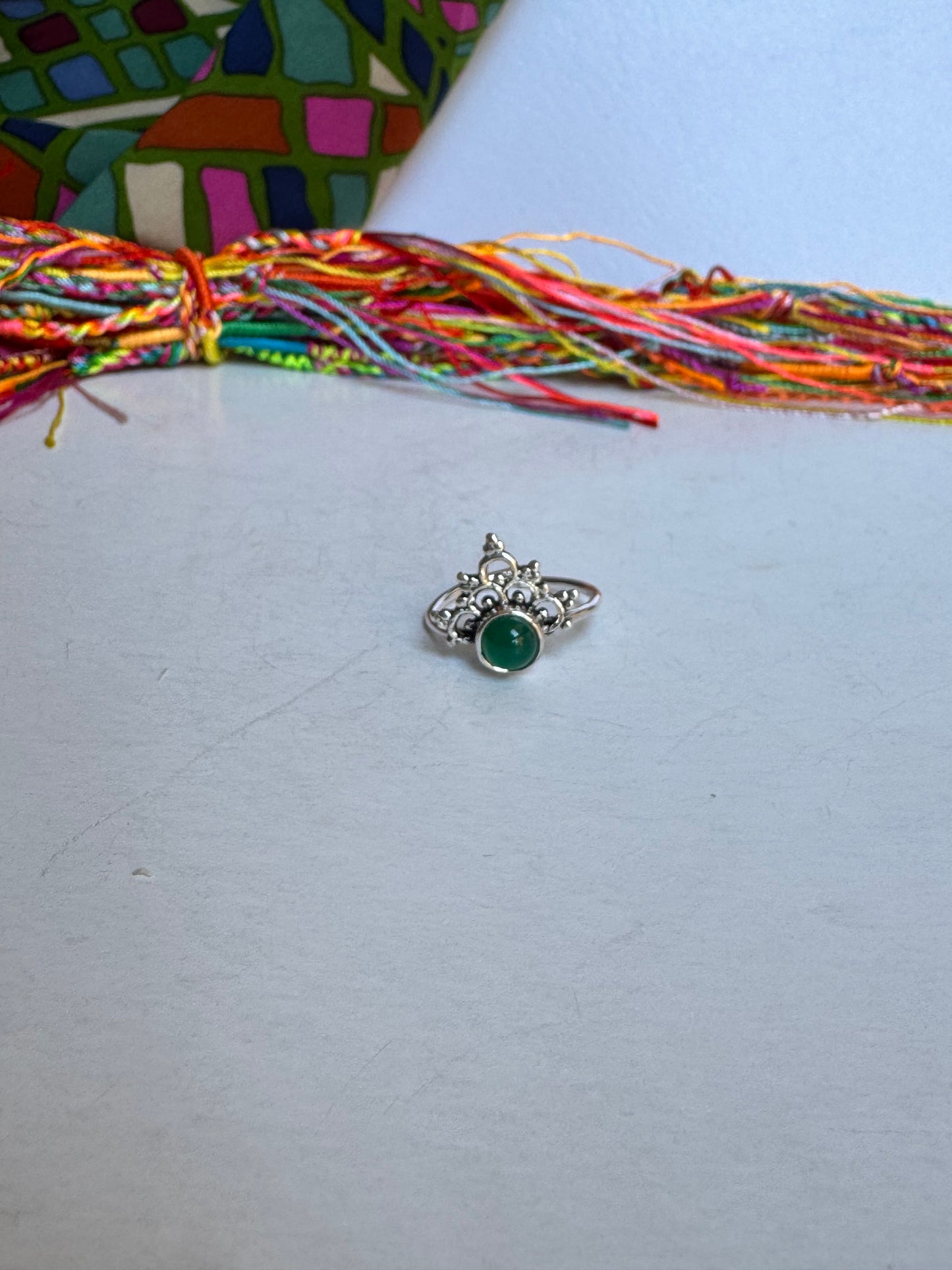 Anello boho argentato verde