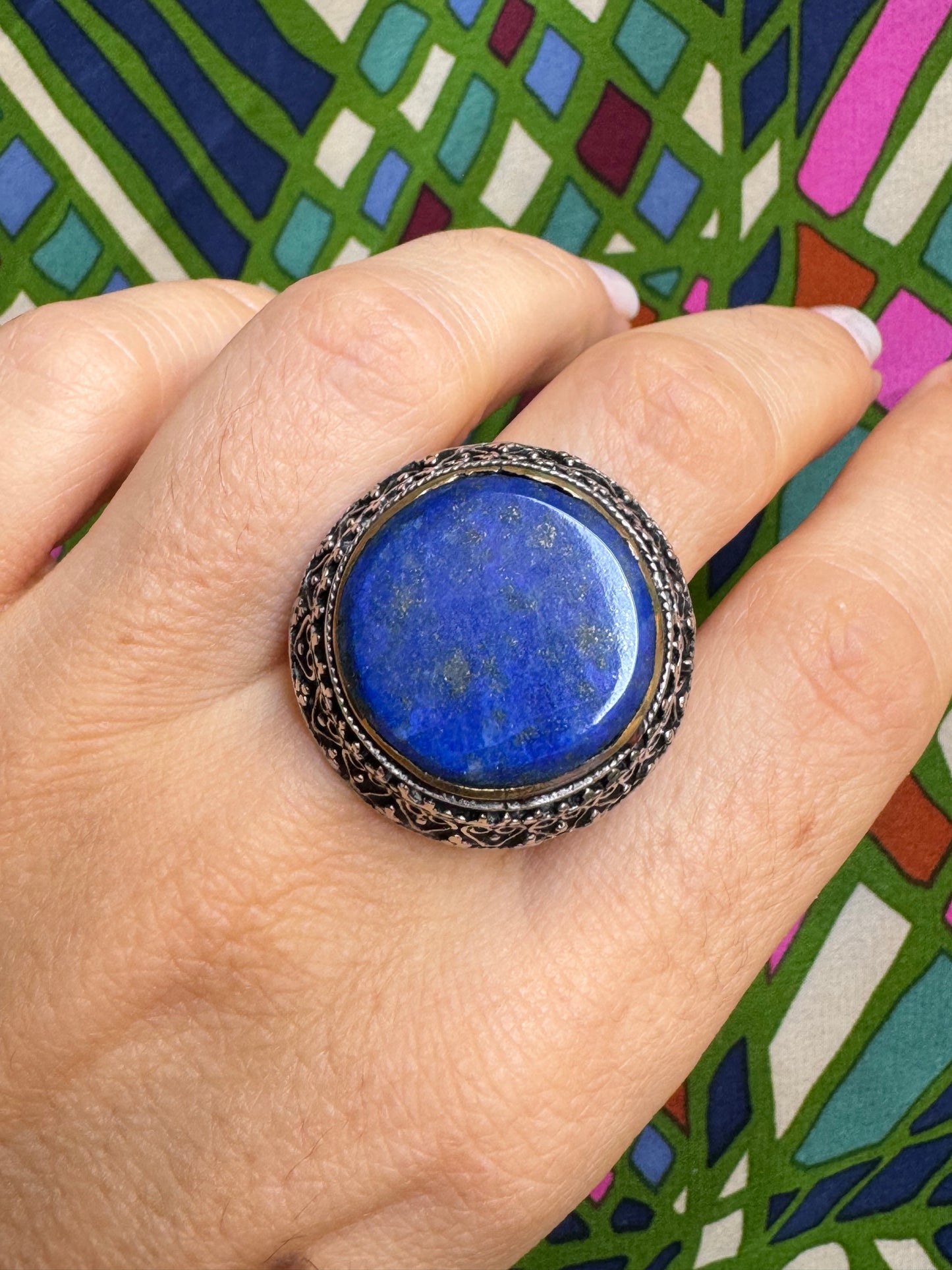 Antique vintage lapis lazuli hard stone ring