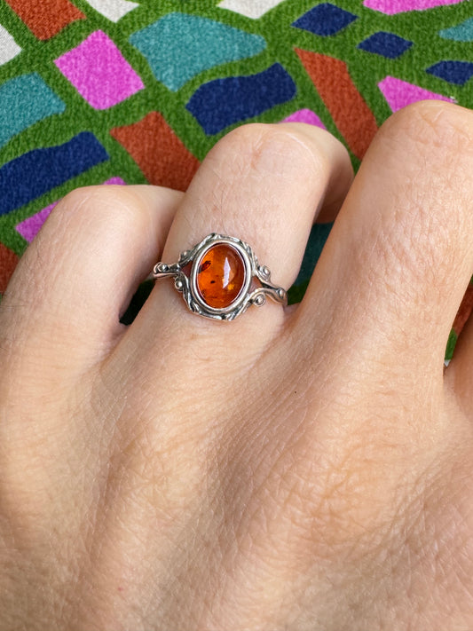 Amber Silver Ring 16A