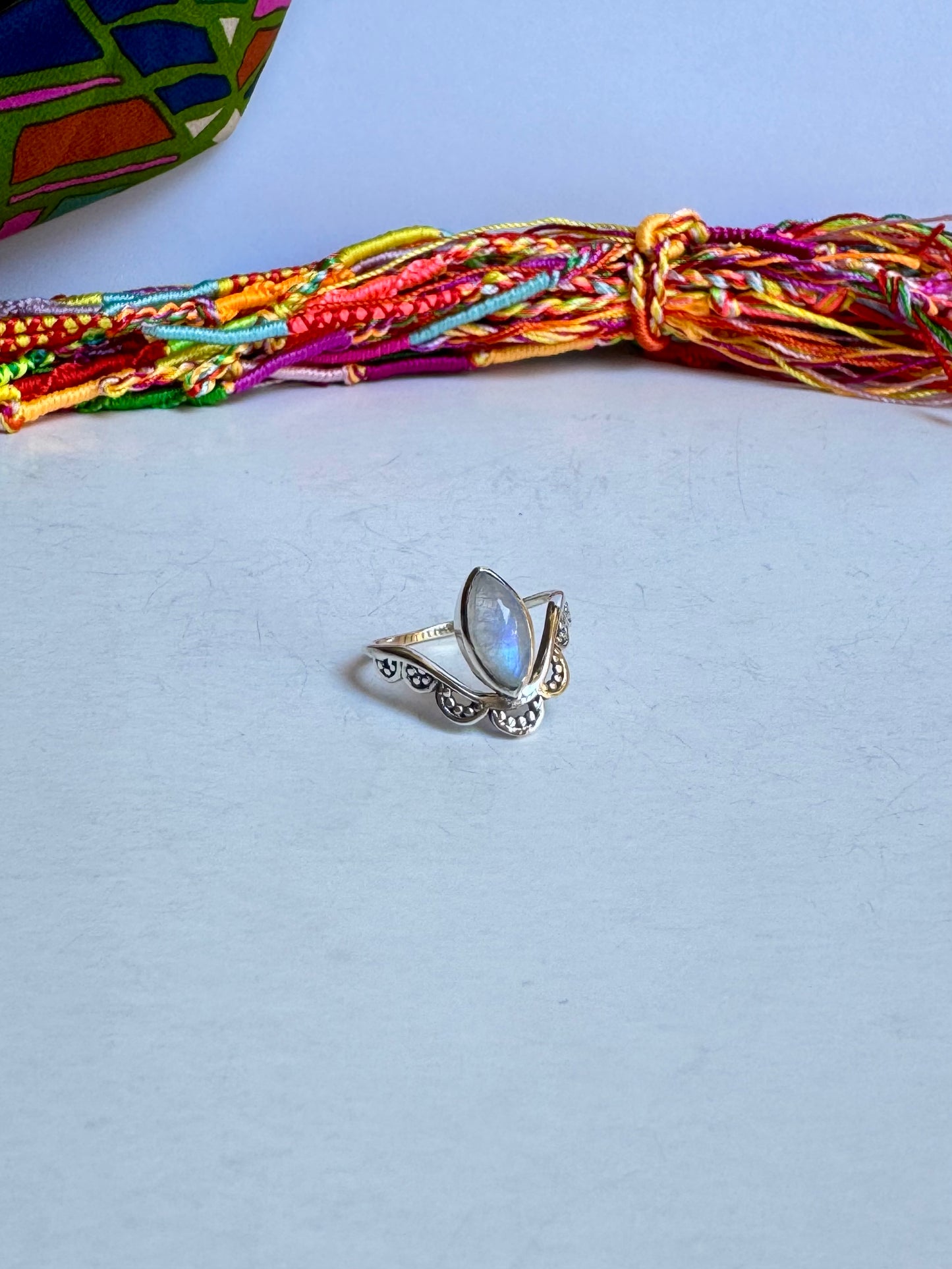 Anello argento 925 Pietra di luna arcobaleno misura 19/20 - 3LO