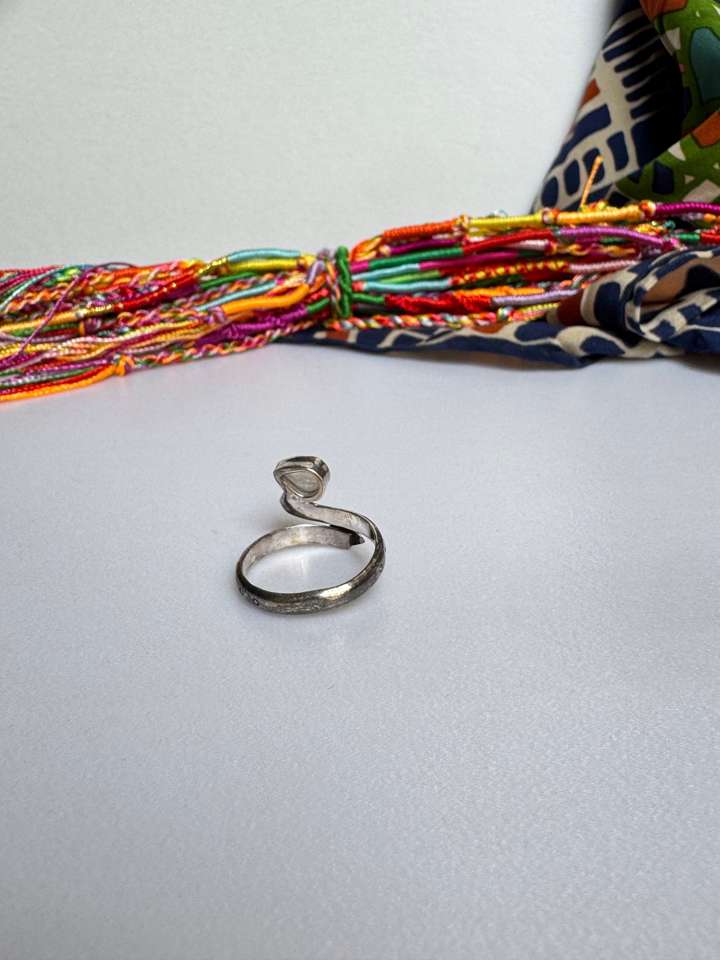 Anello argento 925 Pietra di luna arcobaleno regolabile misura 17 M12