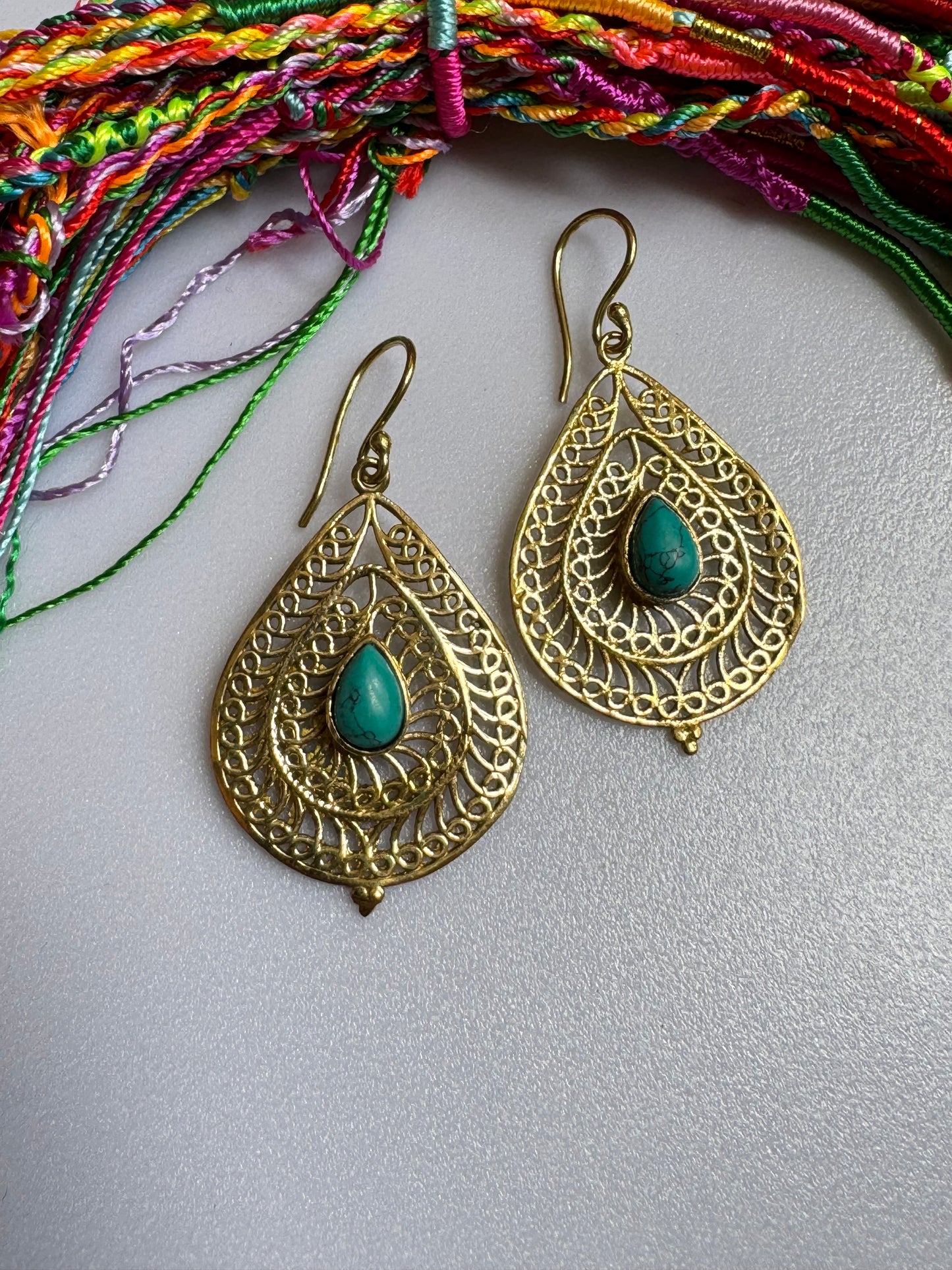 Turquoise golden boho earrings