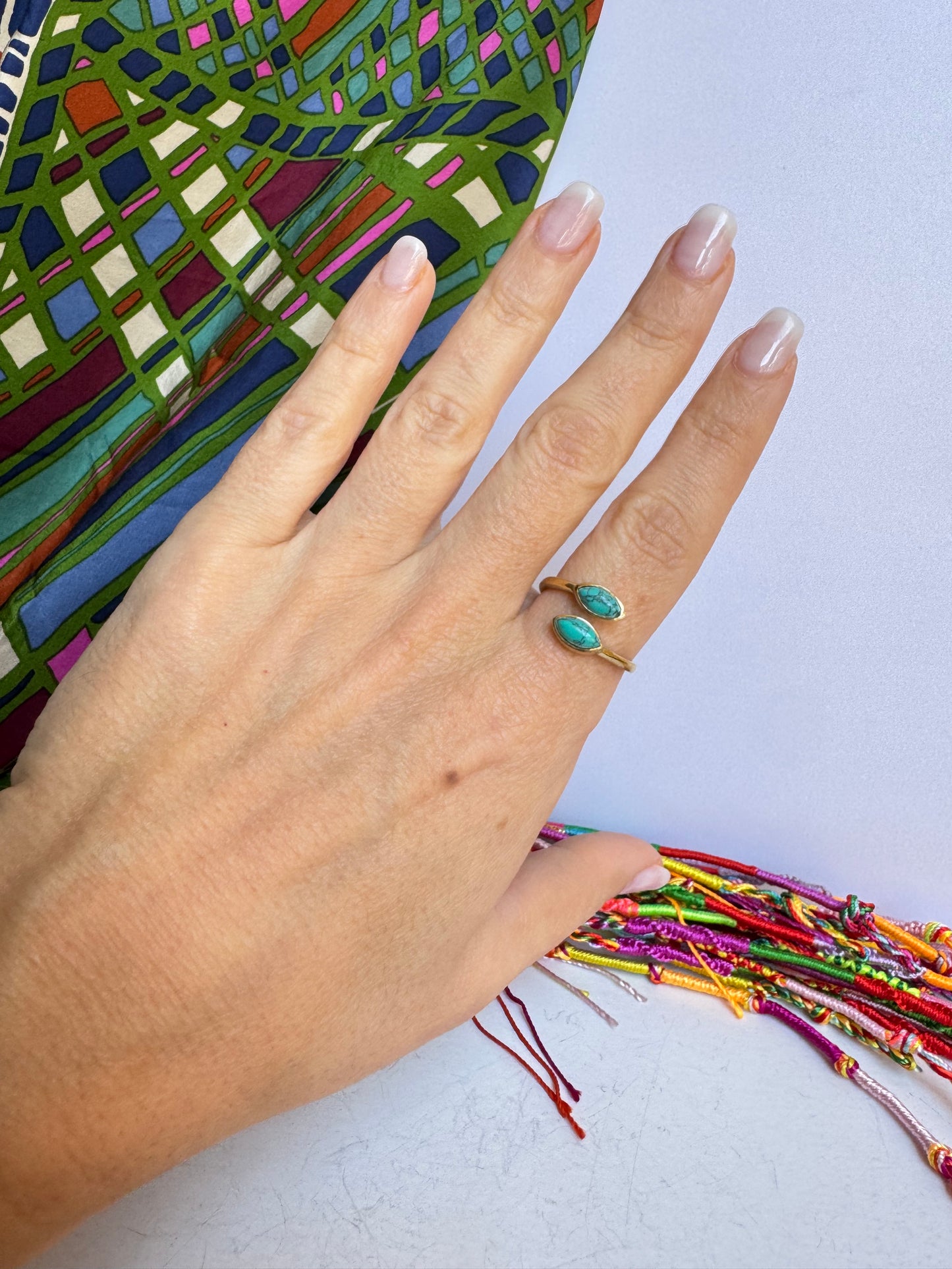 Anello boho dorato turchese