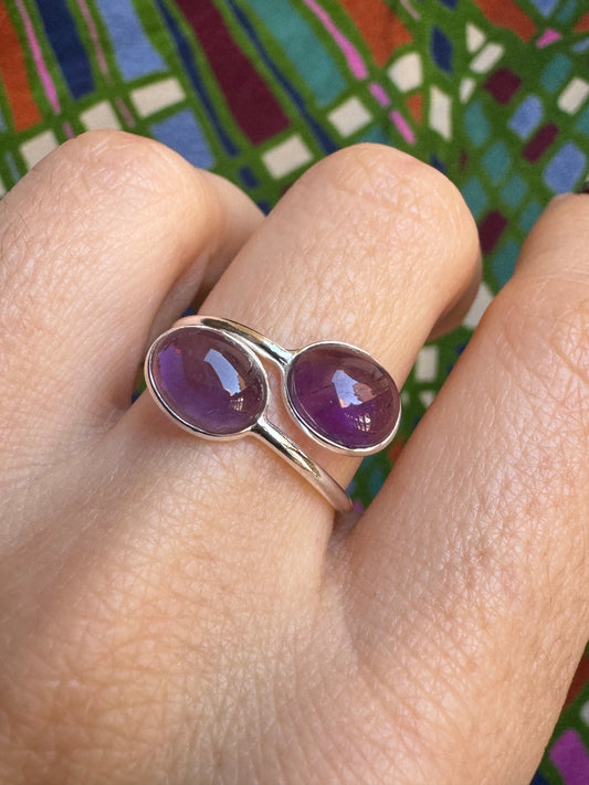 T16 verstellbarer Amethyst-Ring aus 925er Silber