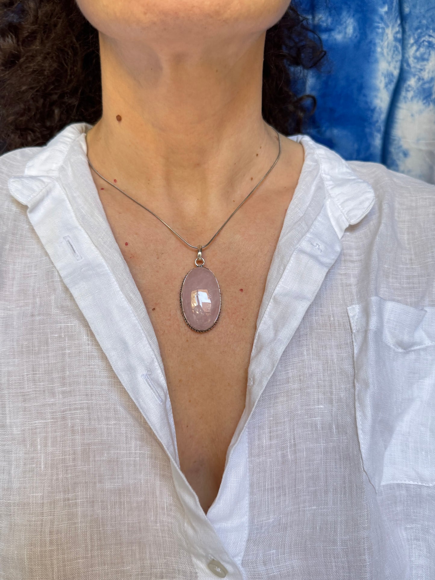 Ciondolo boho argentato quarzo rosa