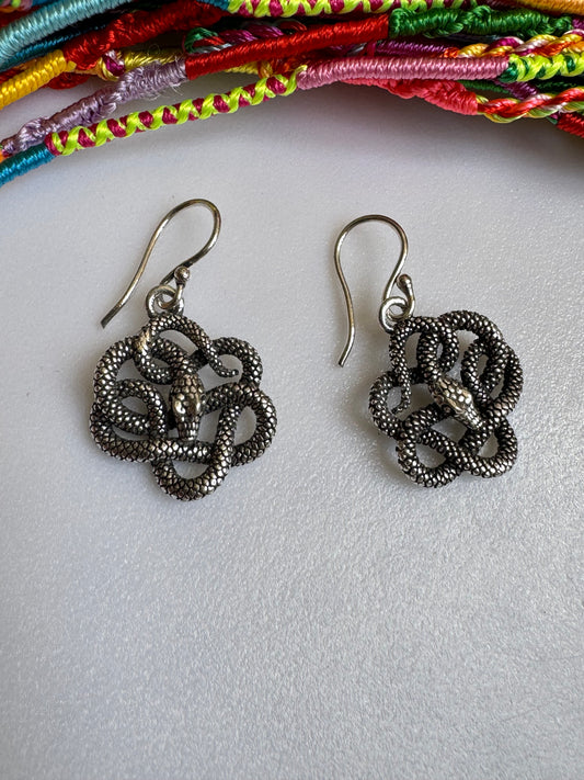 Boho silver snake earrings