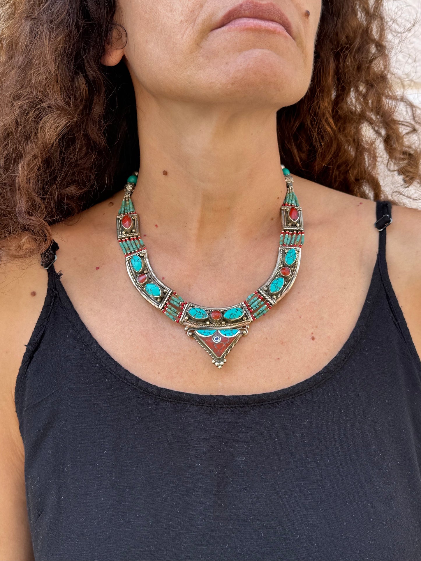 Collana nepalese metallo pietre vintage anni 70