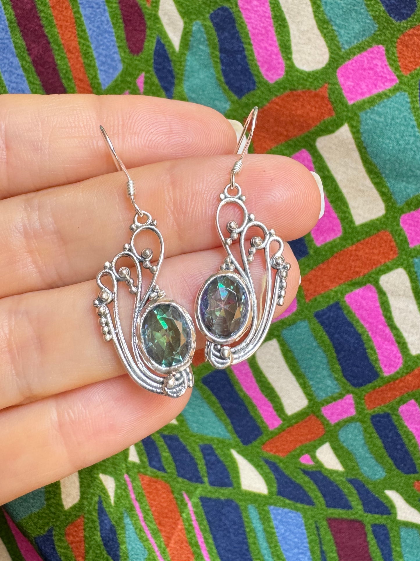 925 mystic stone silver earrings