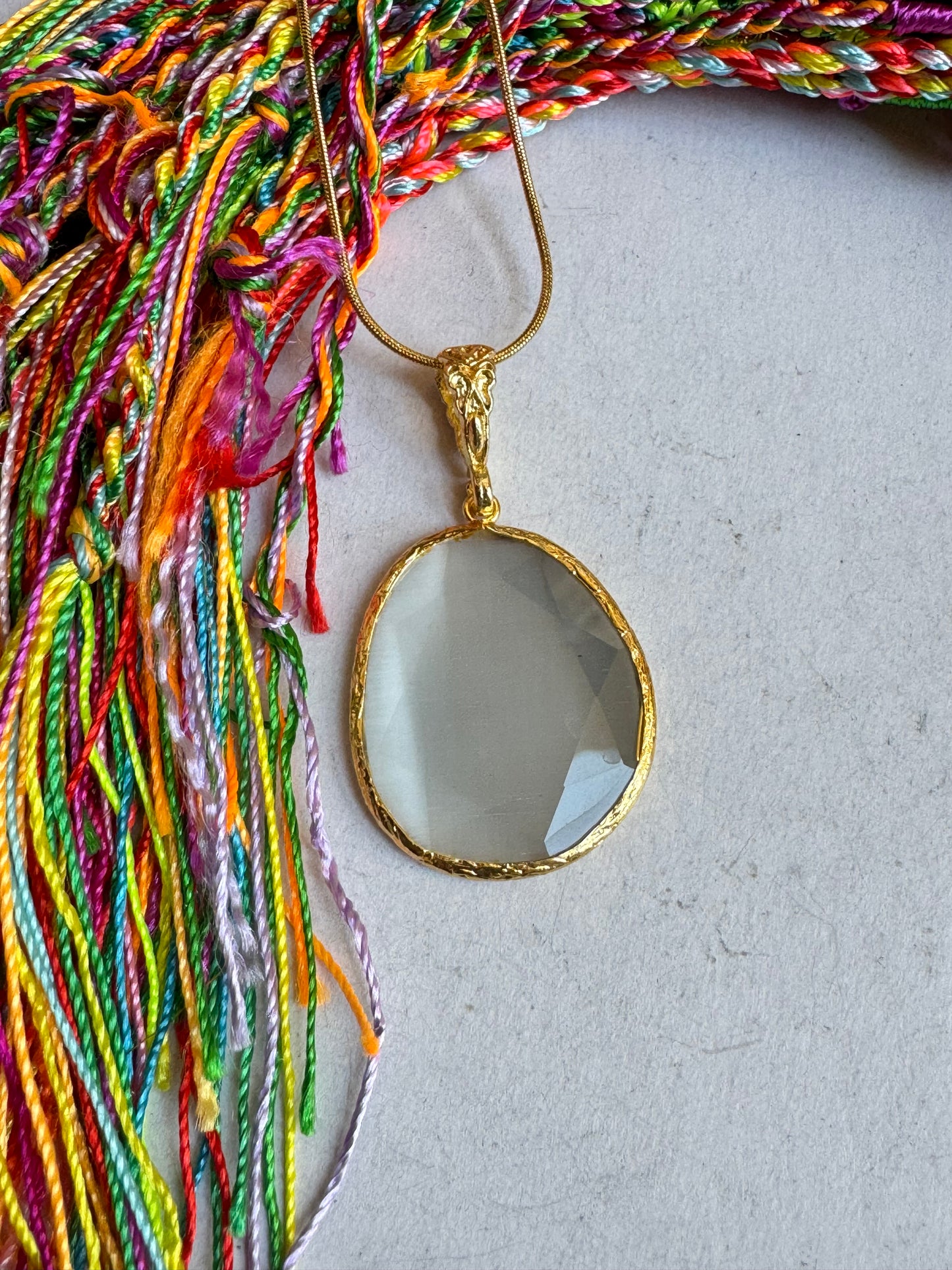 White giant drop stone pendant