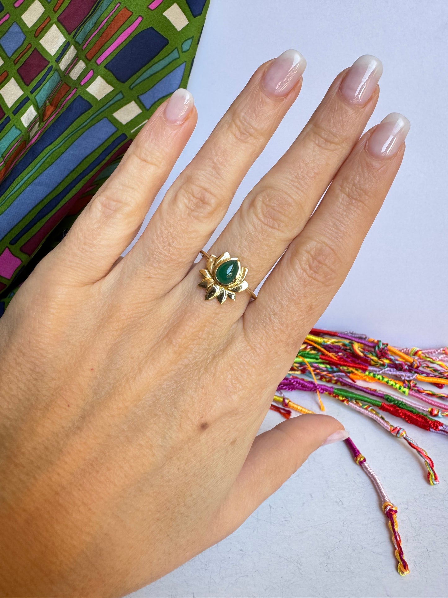 Anello boho dorato verde