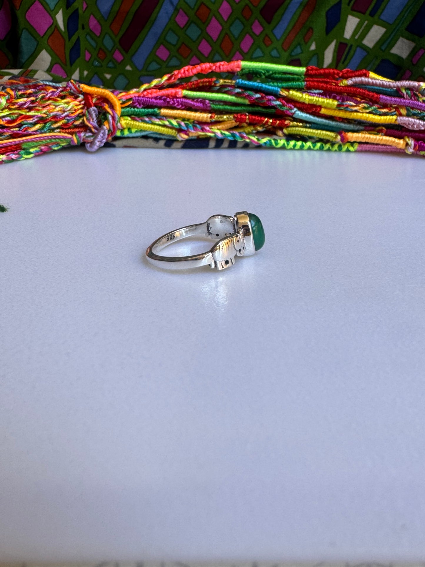 925er Silberring mit grünem Onyx, Größe 13 - G60