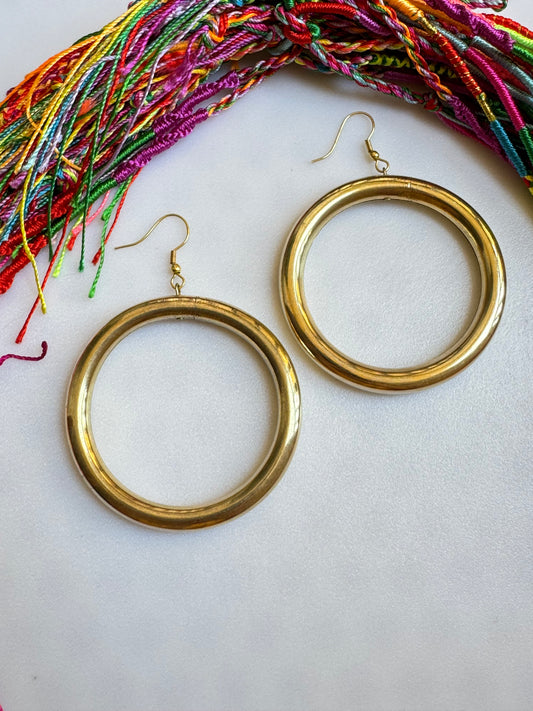 Boho earrings golden hoops double smooth dangle