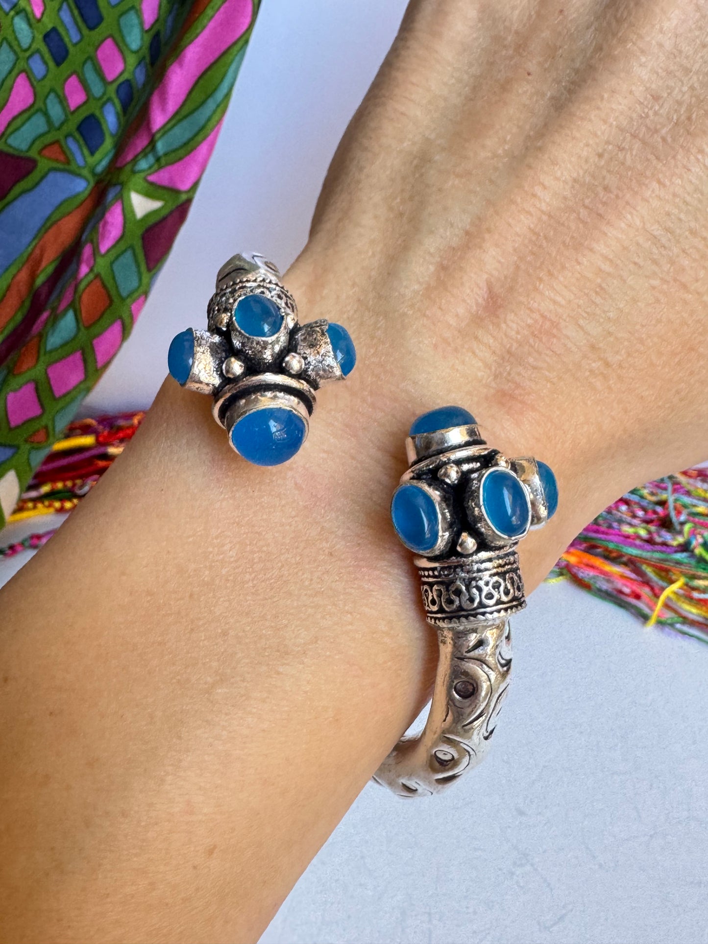 Bracciale boho argentato celeste