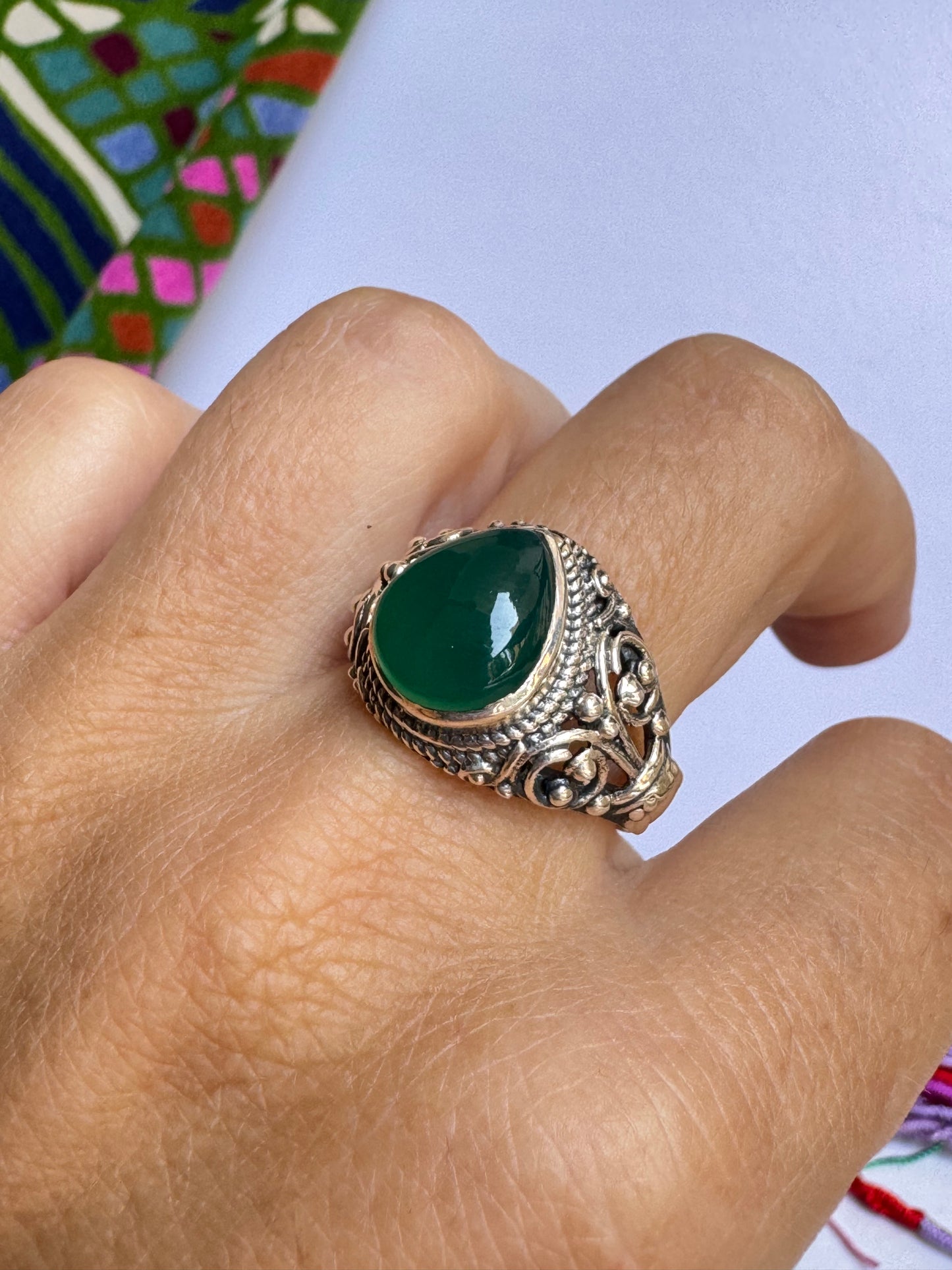 925 silver ring green onyx size 17