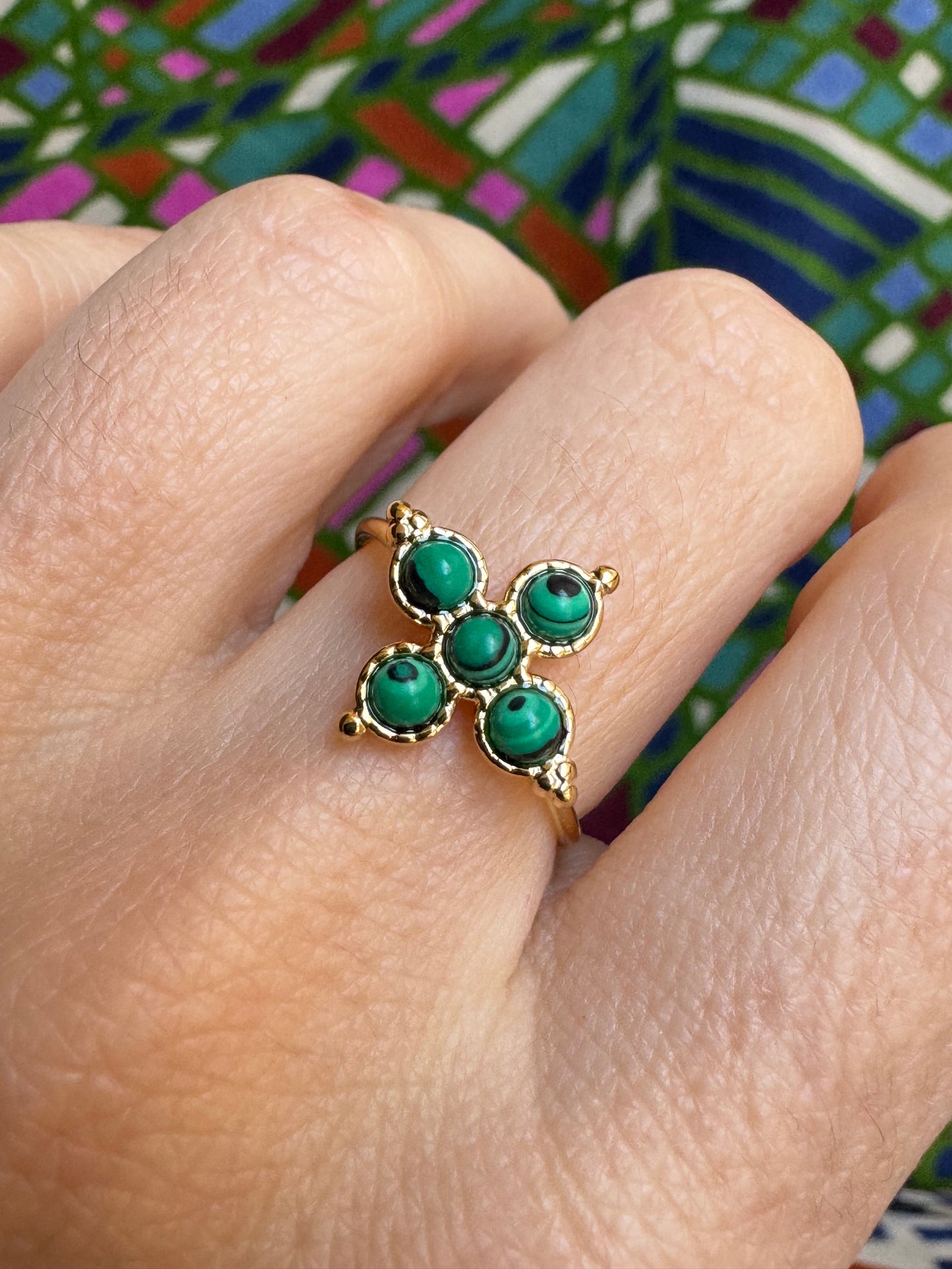 Green golden steel ring