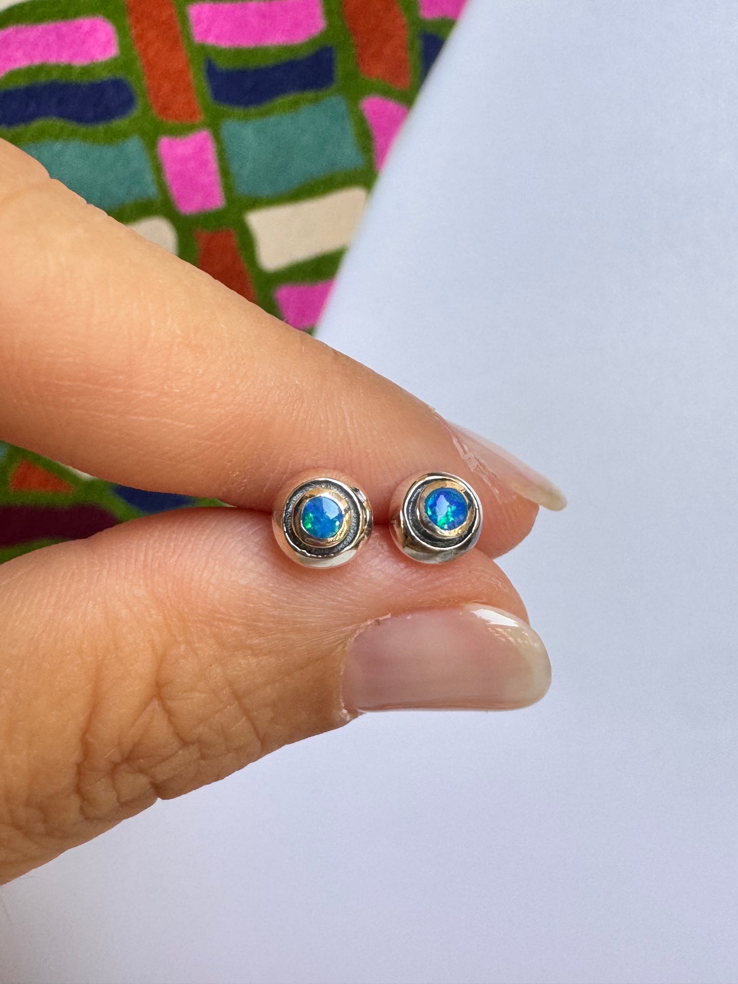 Orecchini lobo argento 925 opale azzurro
