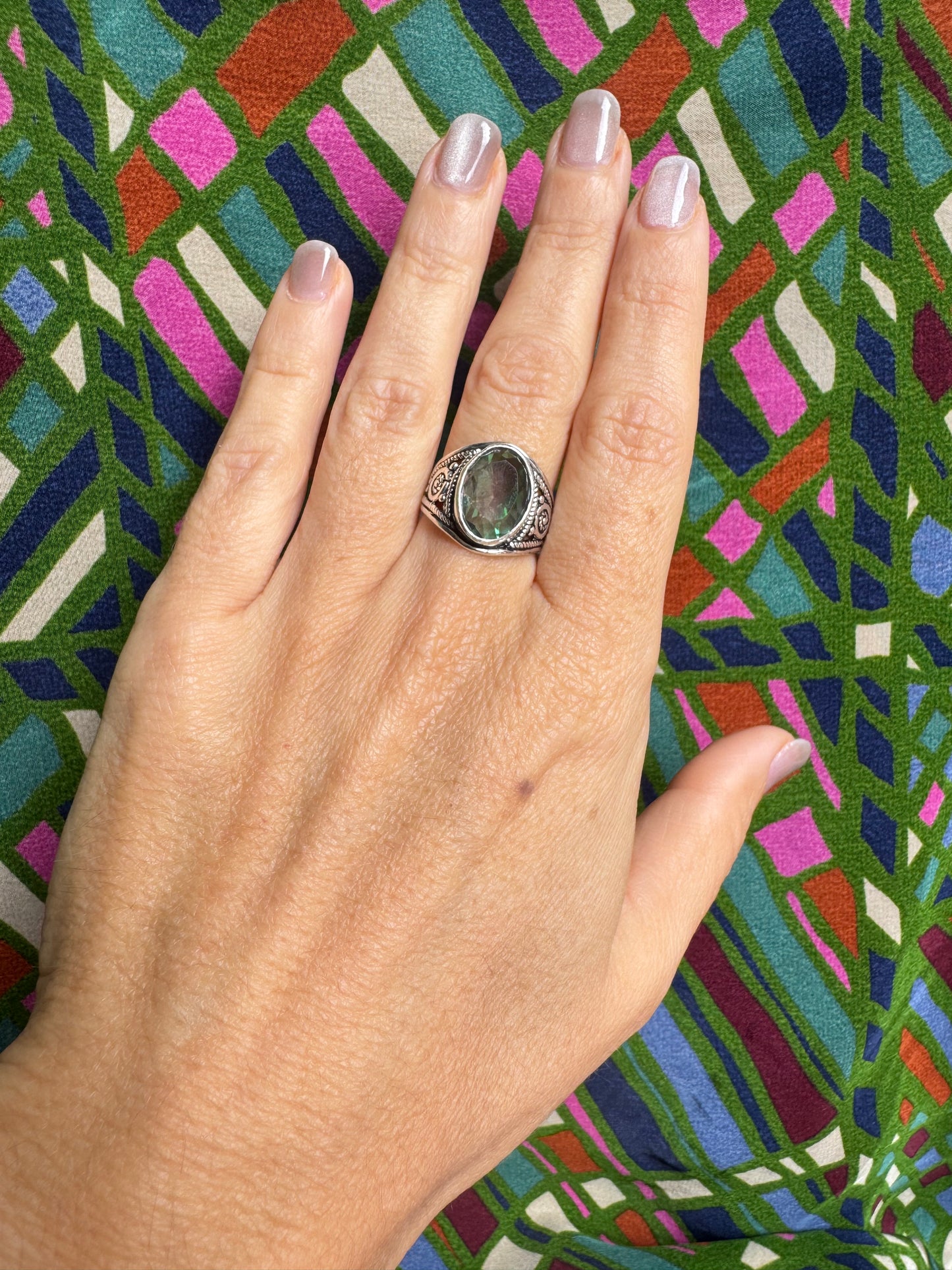 925 silver mystic stone ring size 15 11MS