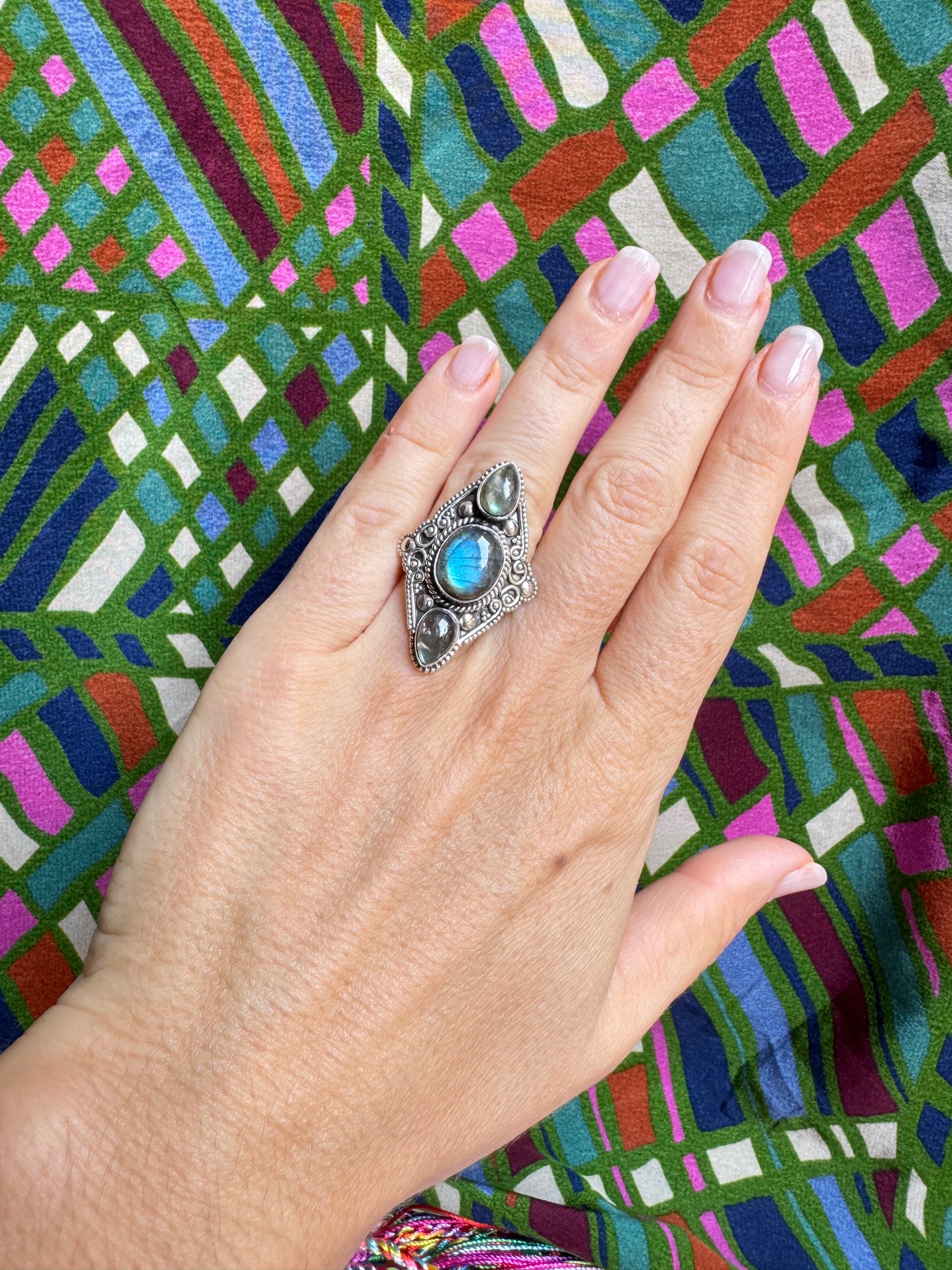 925 Silber Labradorit Ring Größe 12 - X80