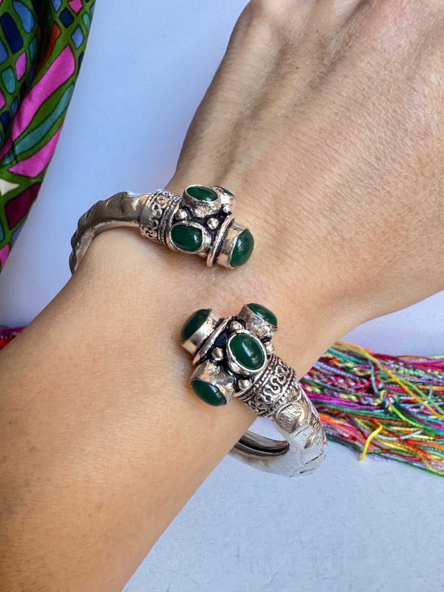 Bracciale boho argentato verde
