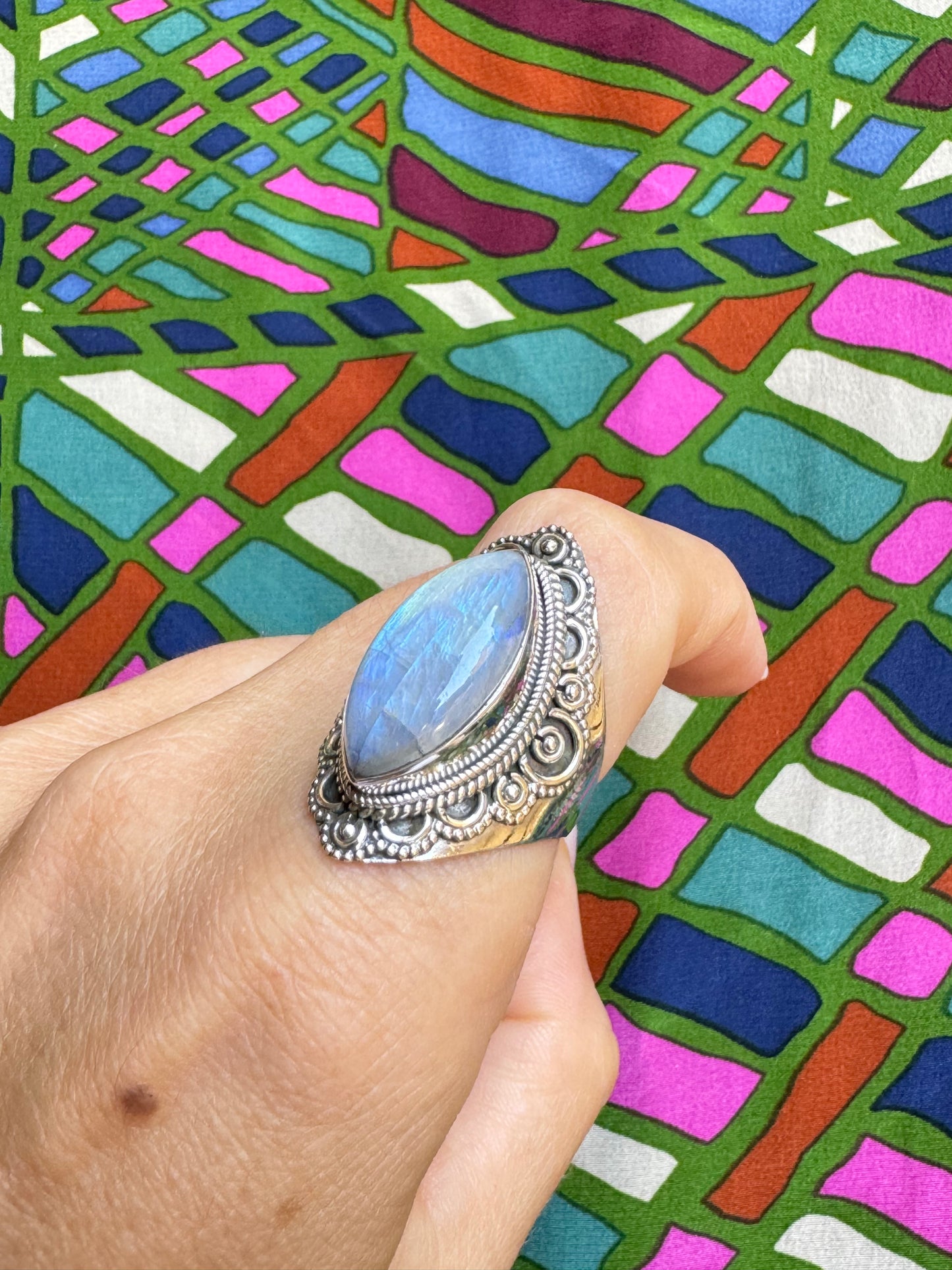 925 silver ring Rainbow moonstone T50