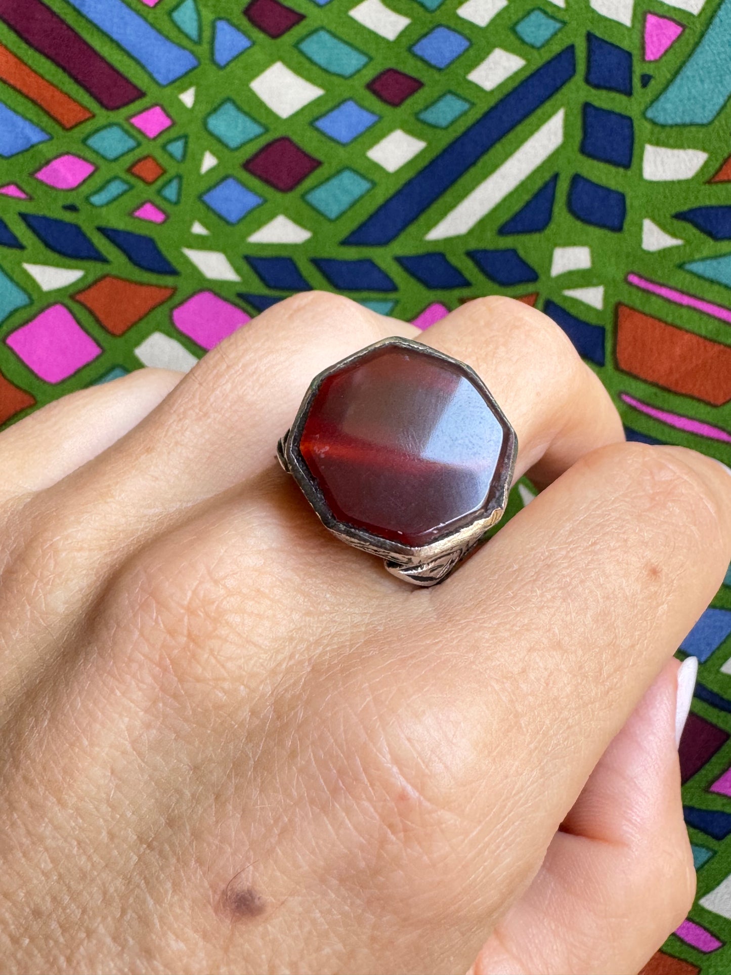 Antique vintage agate stone ring