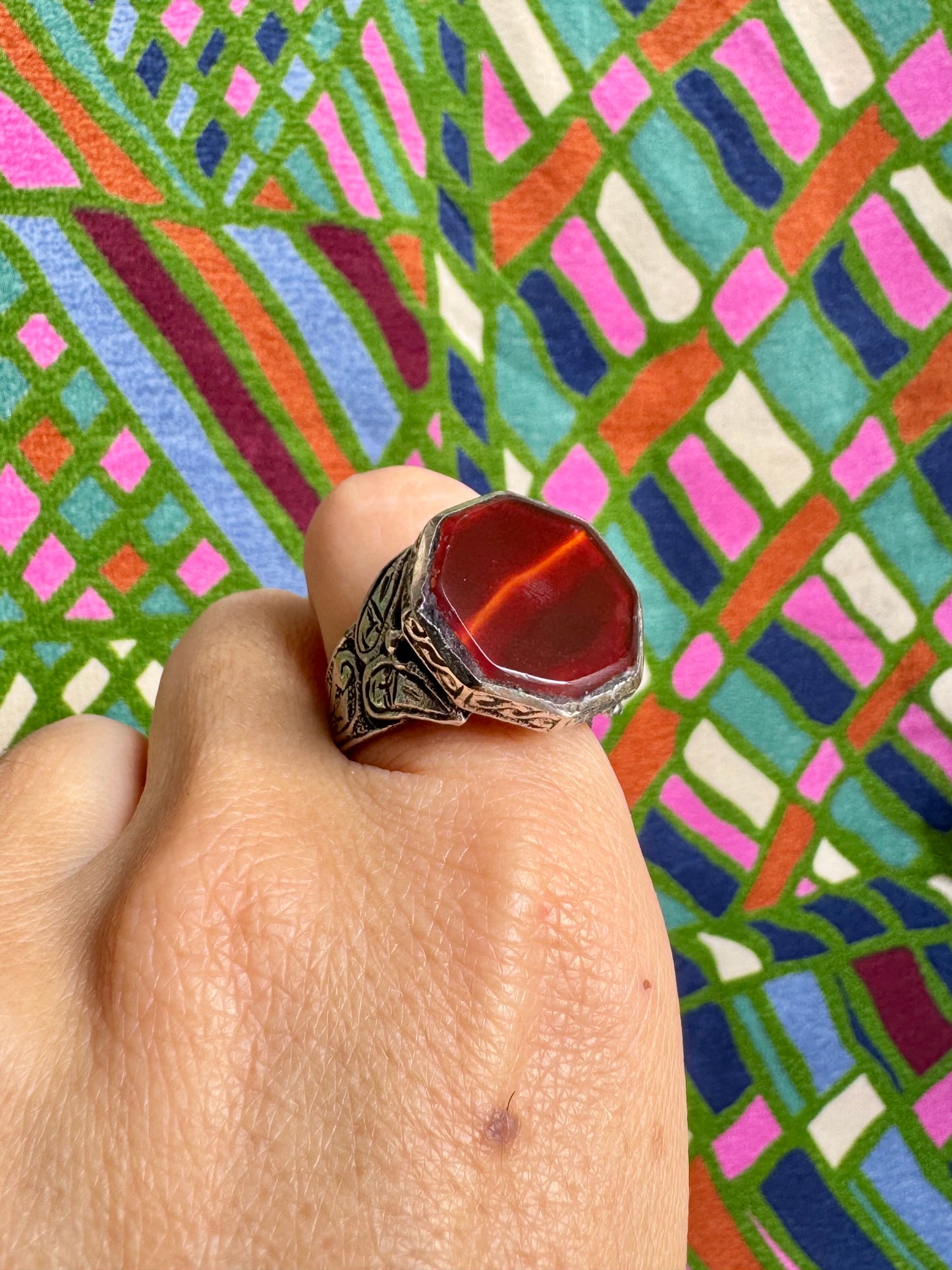 Antique vintage agate stone ring