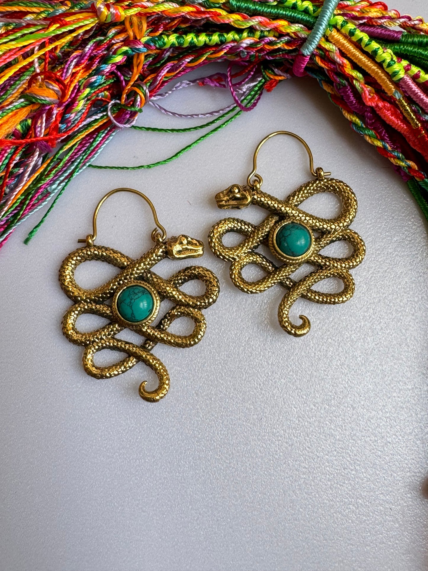 Turquoise golden boho earrings