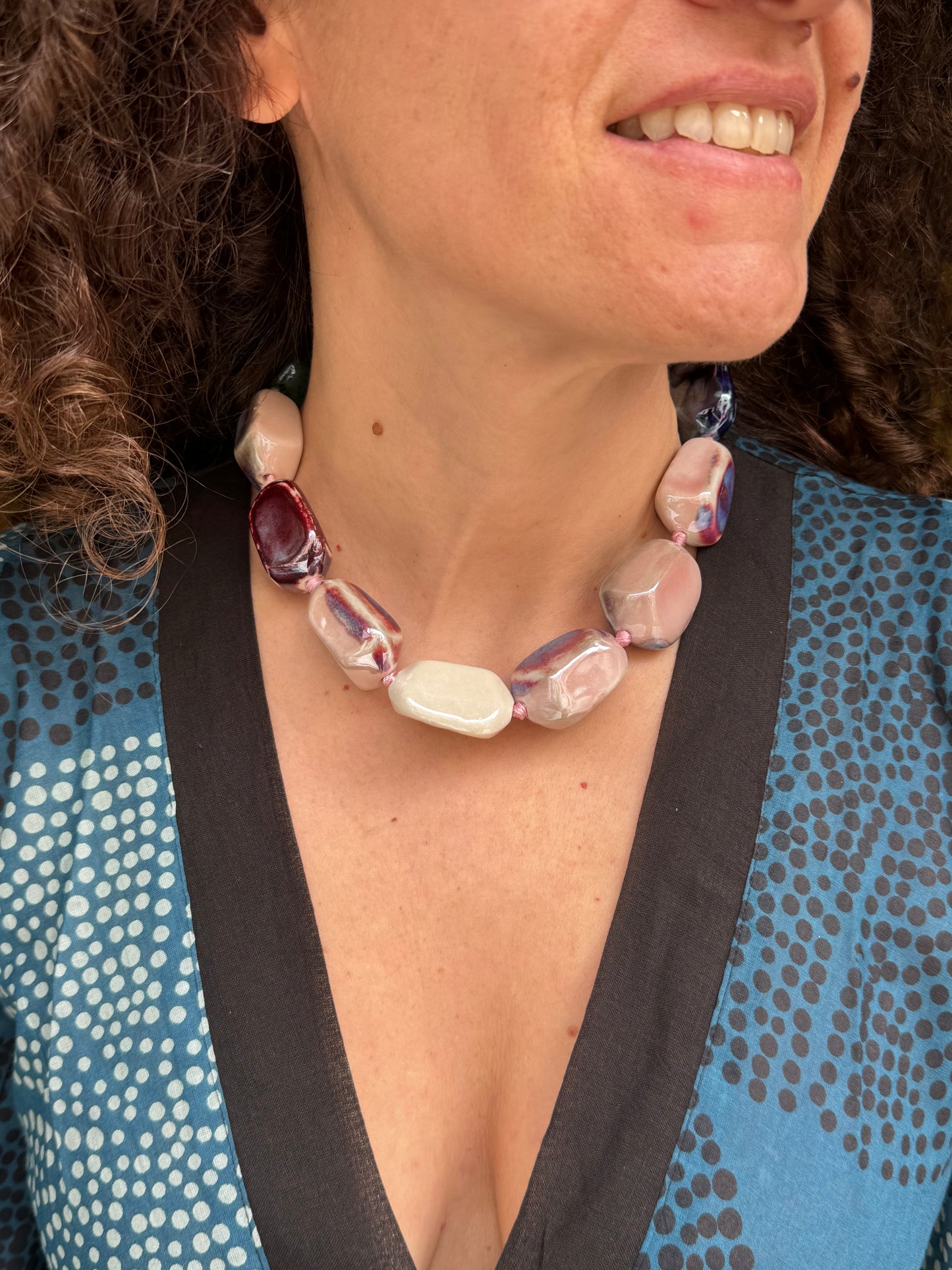 Multicolored ceramic choker necklace