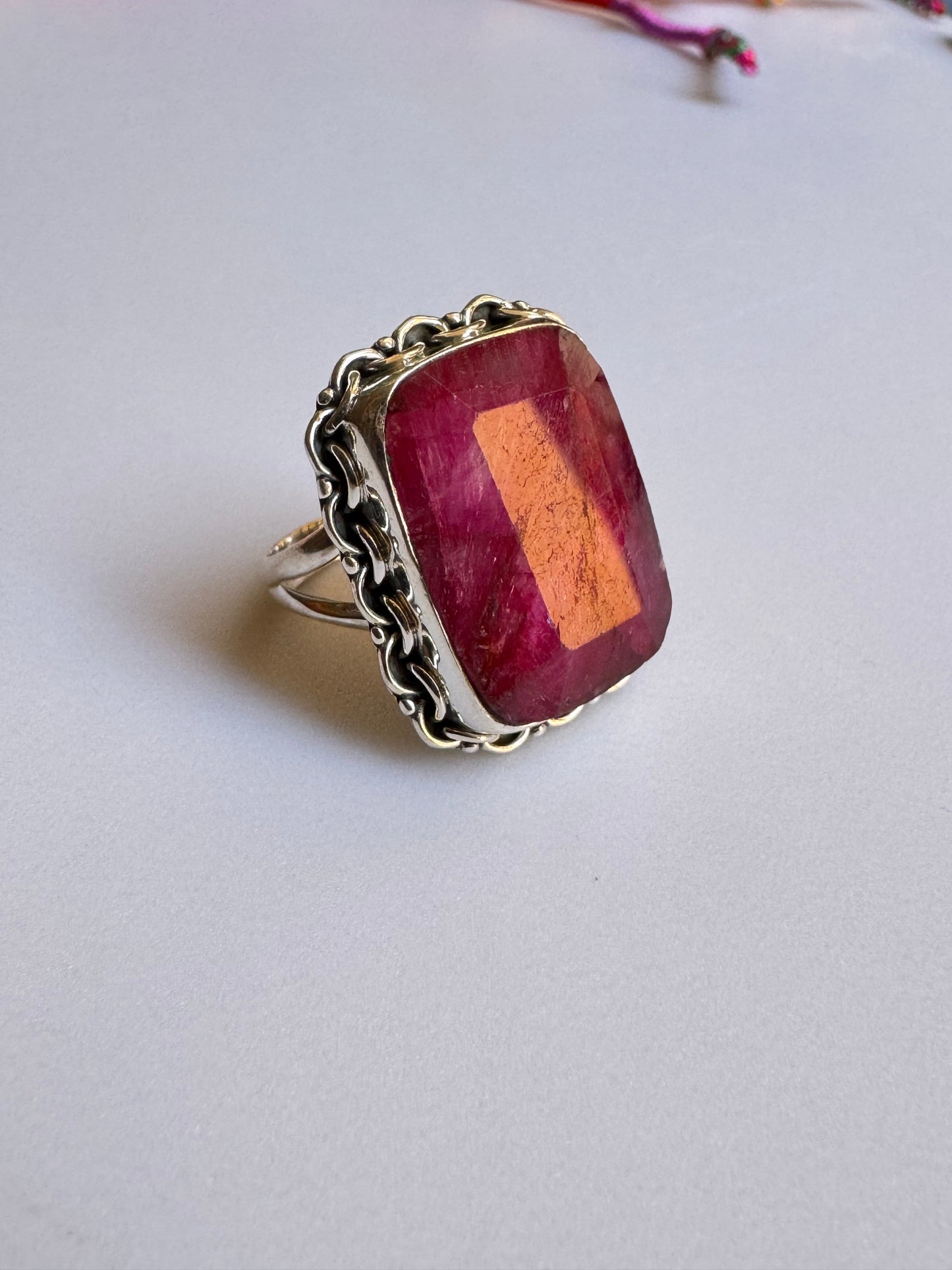 925 Silberring mit Rubinwurzel Größe 15 -X21