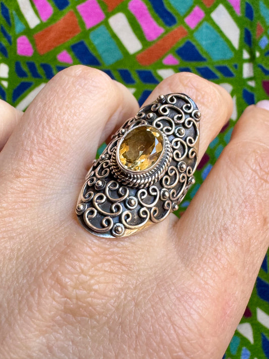 925 silver ring size 14/15 citrine quartz C1