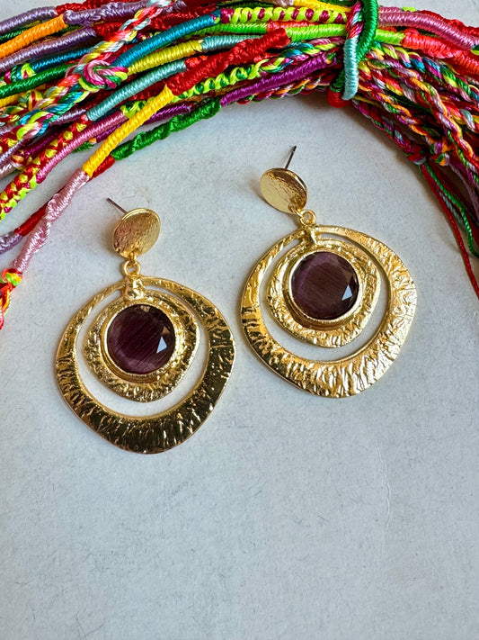 Burgundy golden earrings