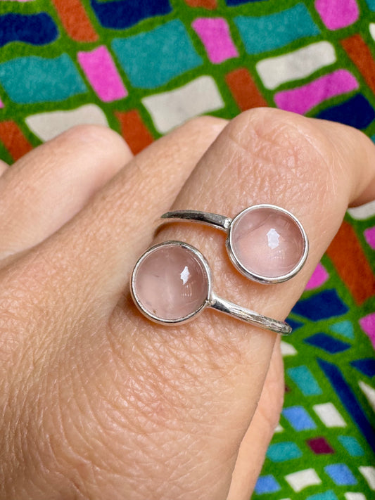 Adjustable 925 silver rose quartz ring, size 18 - 10QR
