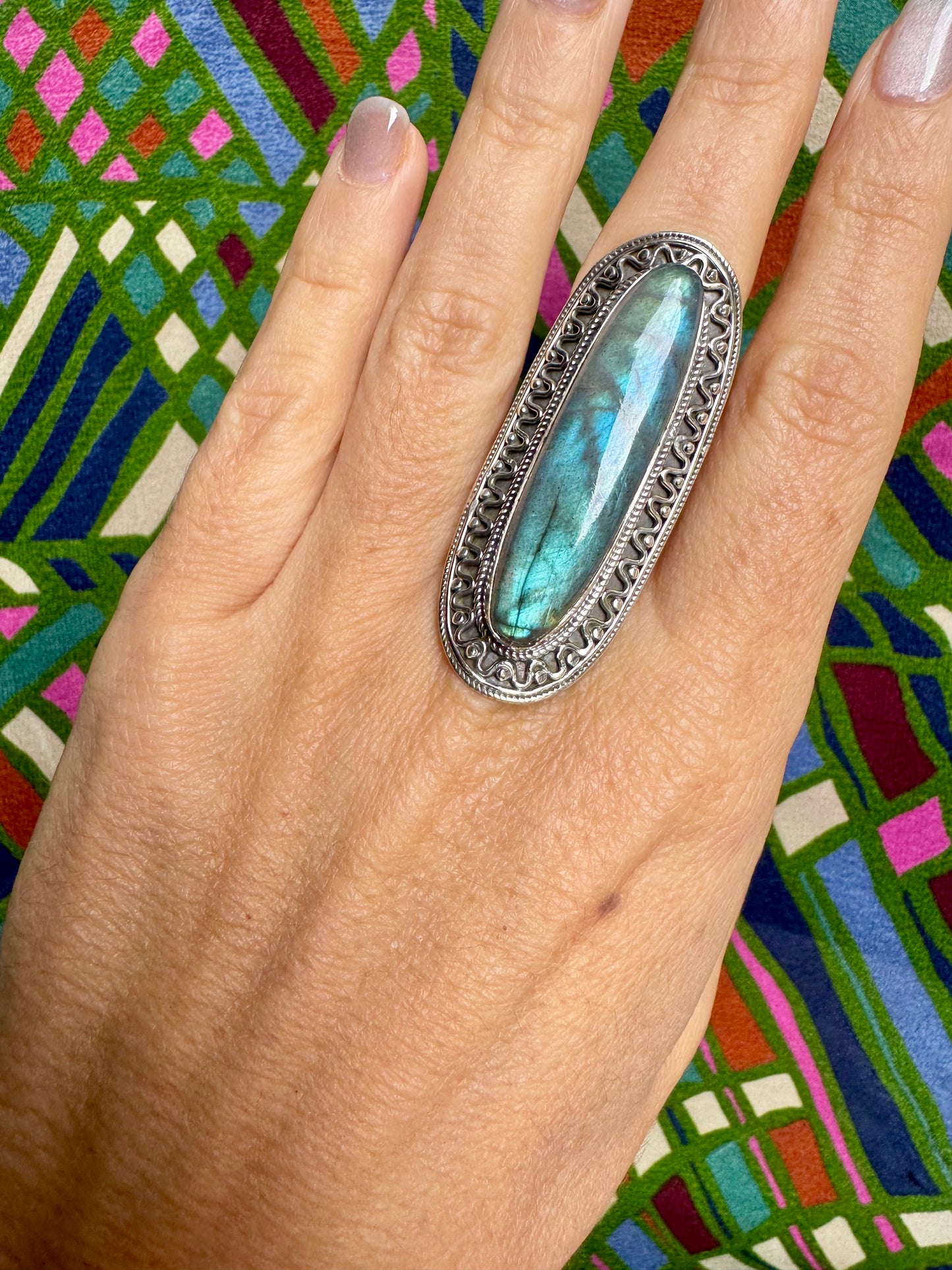 Labradoritring aus 925er Sterlingsilber, Größe 14 - 8LA