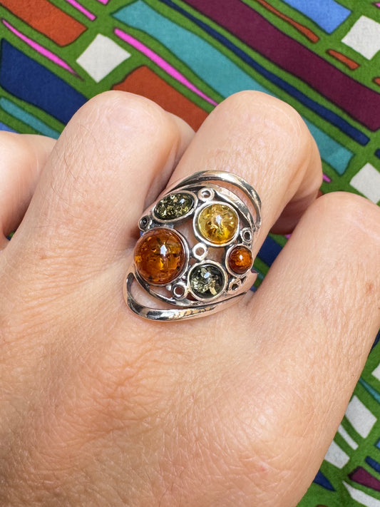 925 silver amber ring size 18 32A