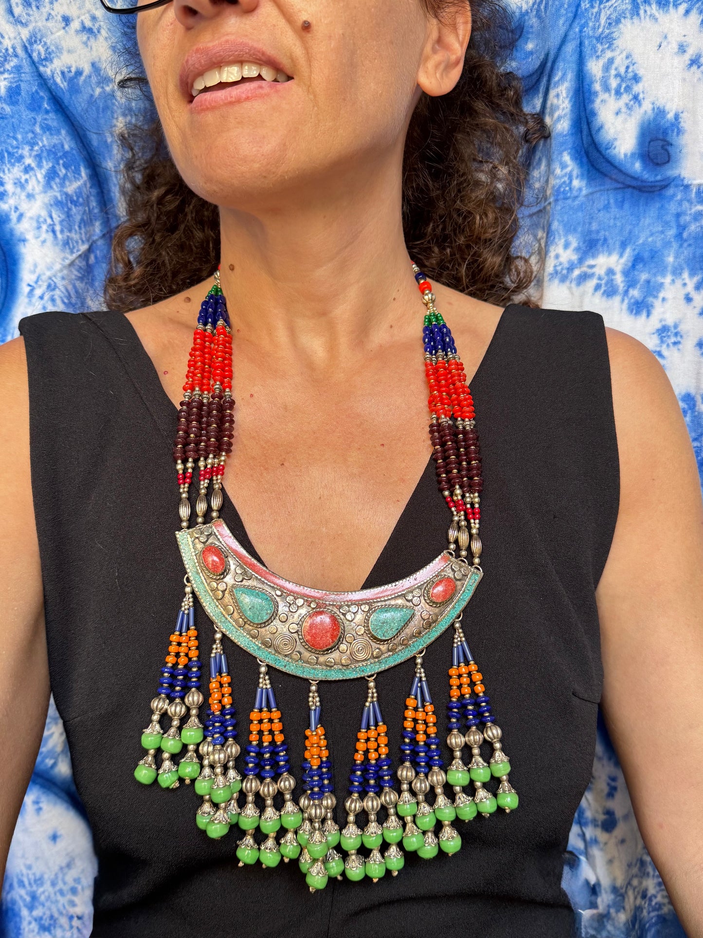 Nepalese Metal and Stone Vintage 70s Necklace