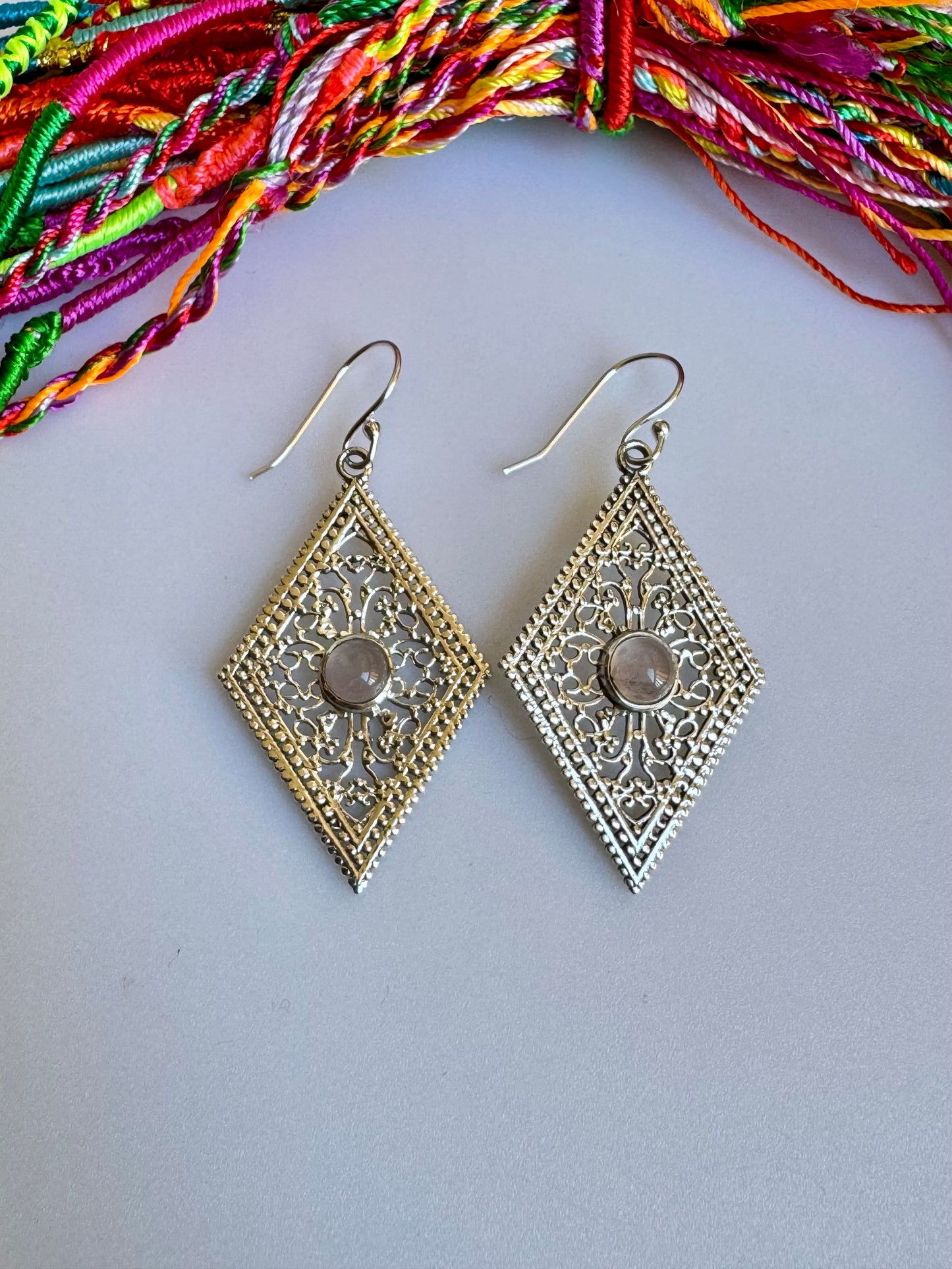 925 silver earrings with rose quartz D7