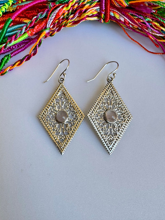 925 silver earrings with rose quartz D7