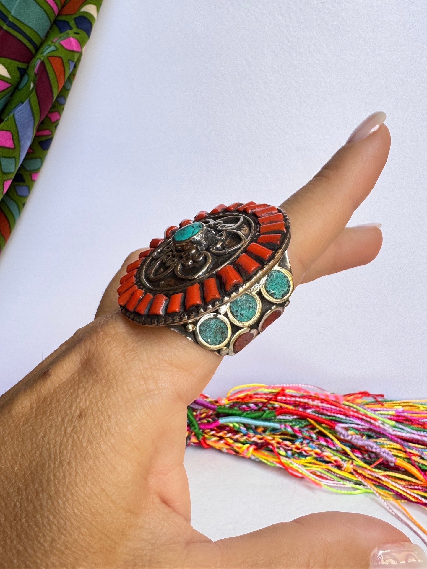 Anello nepalese mosaico vintage misura 22 regolabile