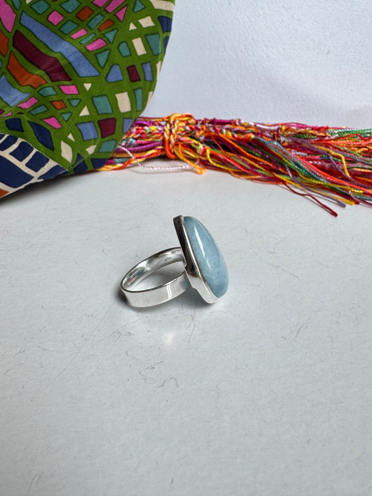 925 silver larimar ring adjustable size 18 - 15K