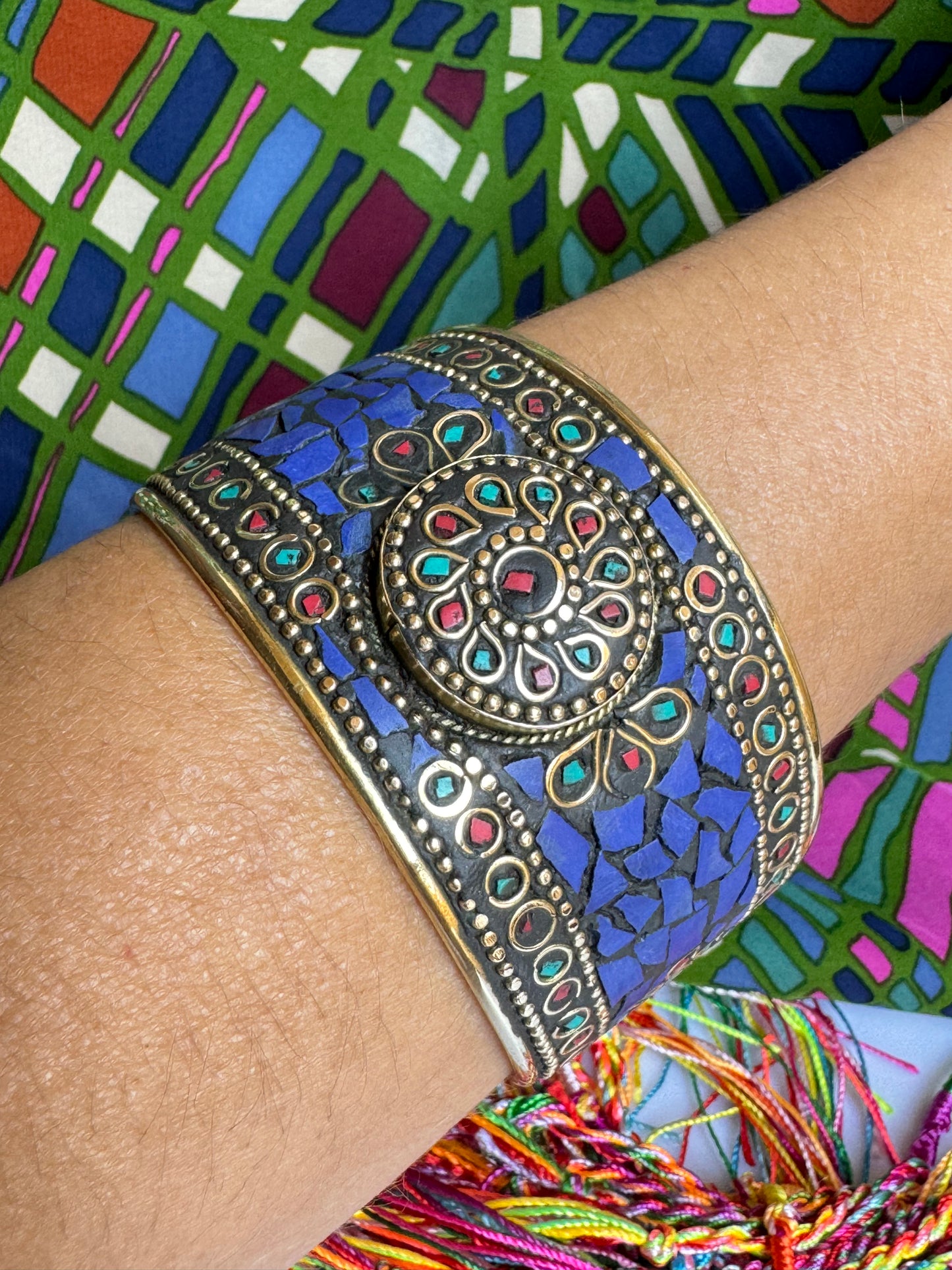 Bracciale nepalese mosaico blu