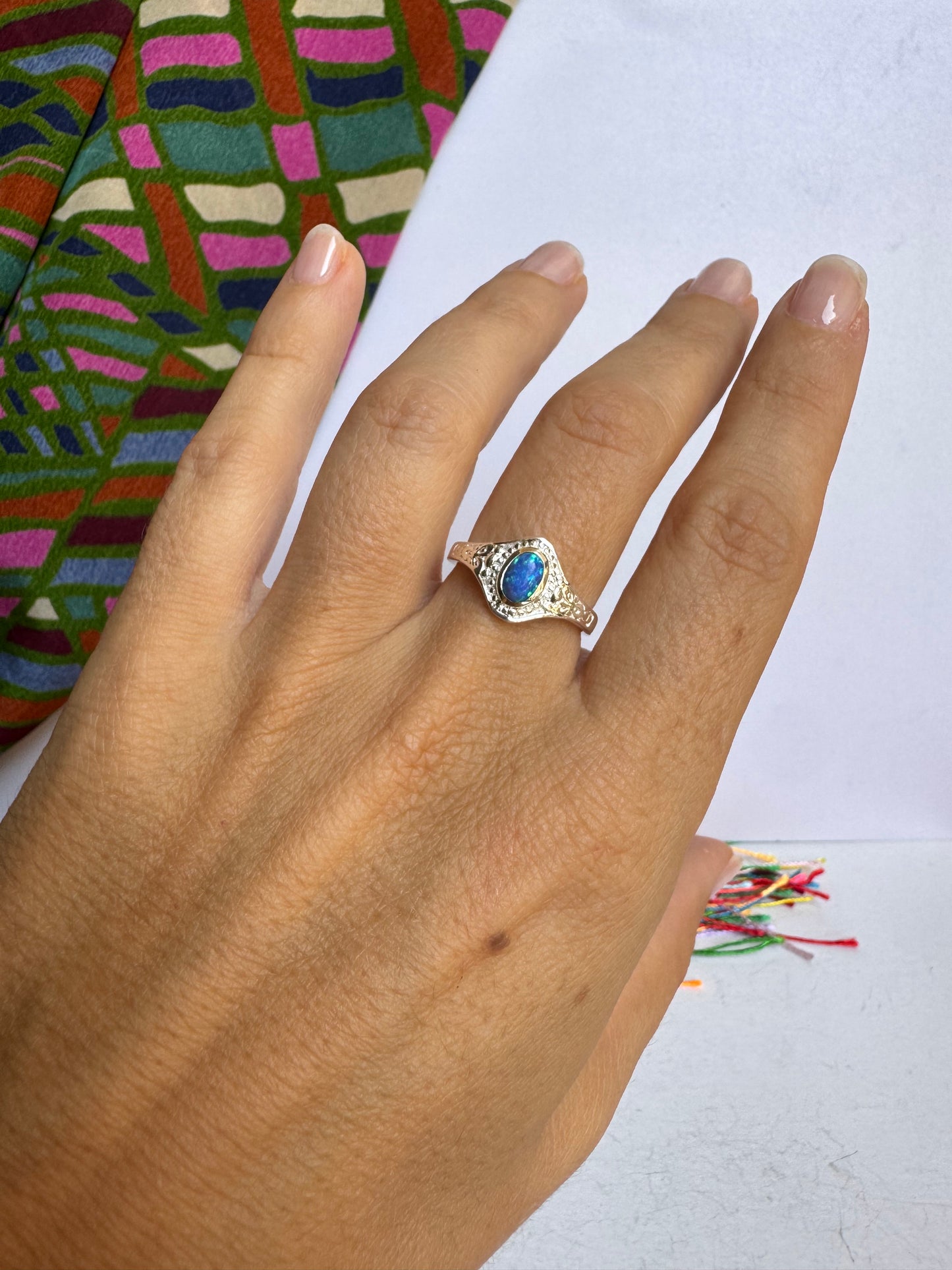 Anello argento 925 opale blu misura 15 2OP