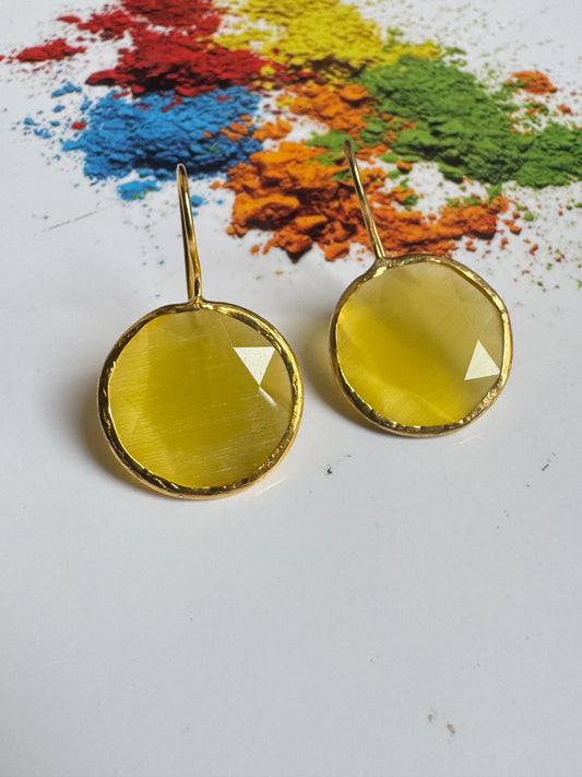 Gelbe runde Steinohrringe