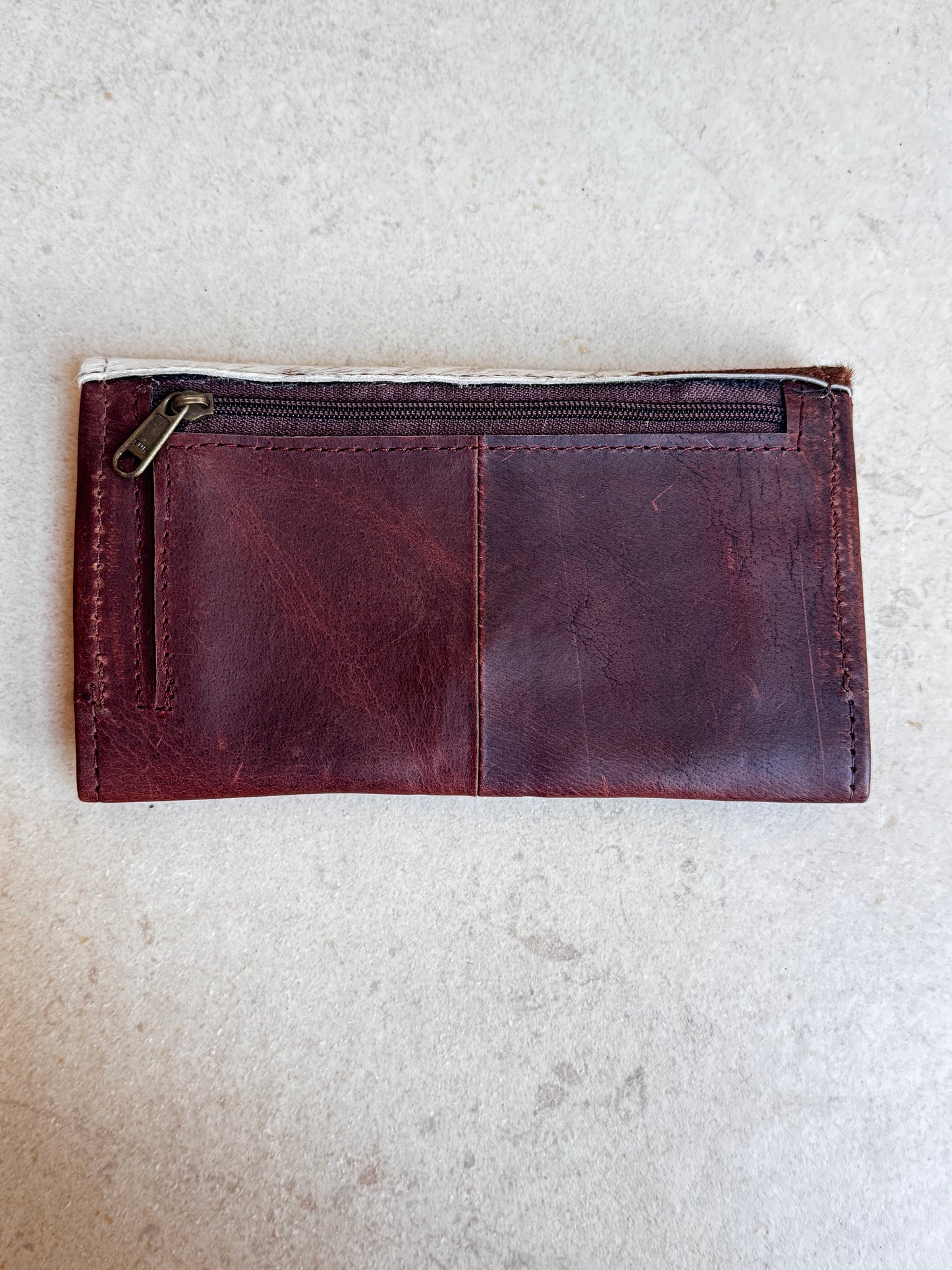 White and brown fur leather wallet