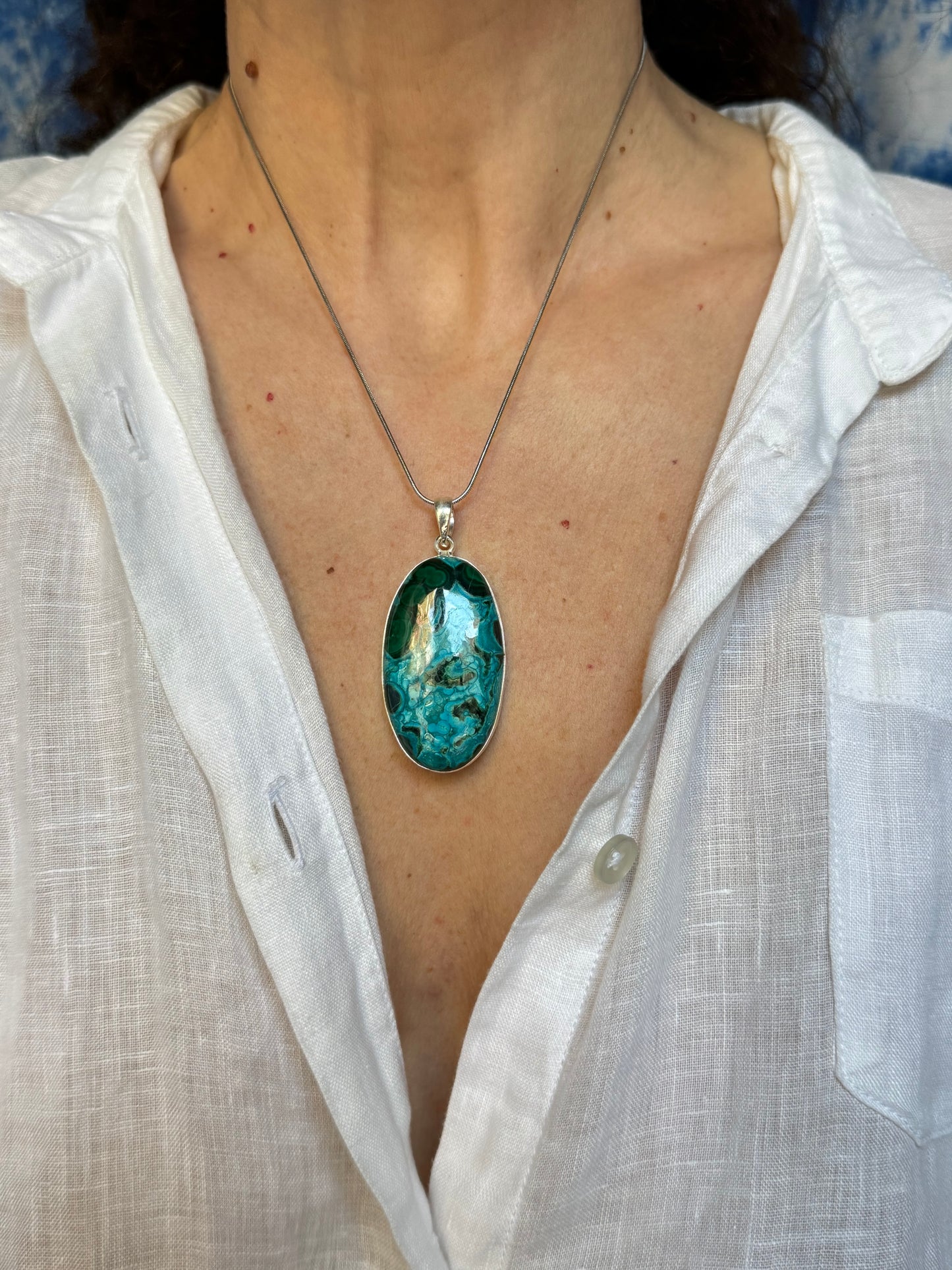 Ciondolo argento 925 crisocolla malachite 20K