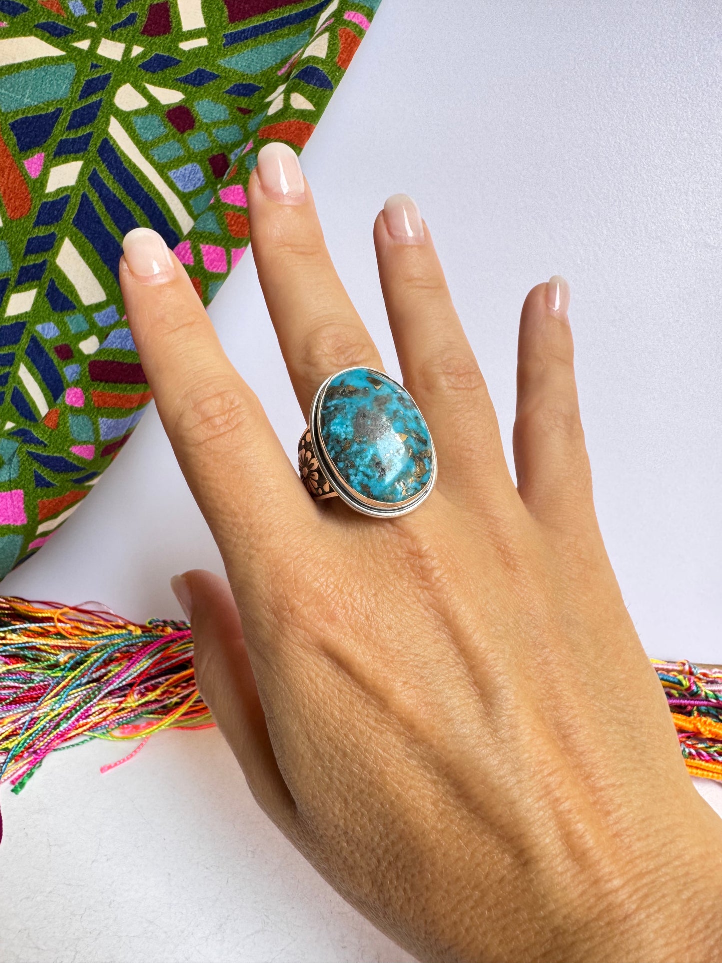 Anello argento 925 copper turquoise turchese misura 31 7V