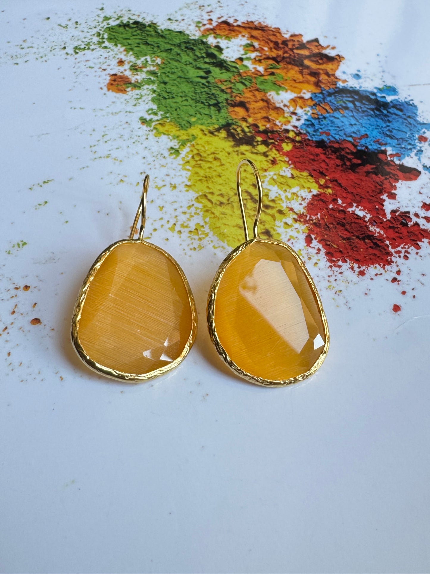 Yellow drop stone earrings