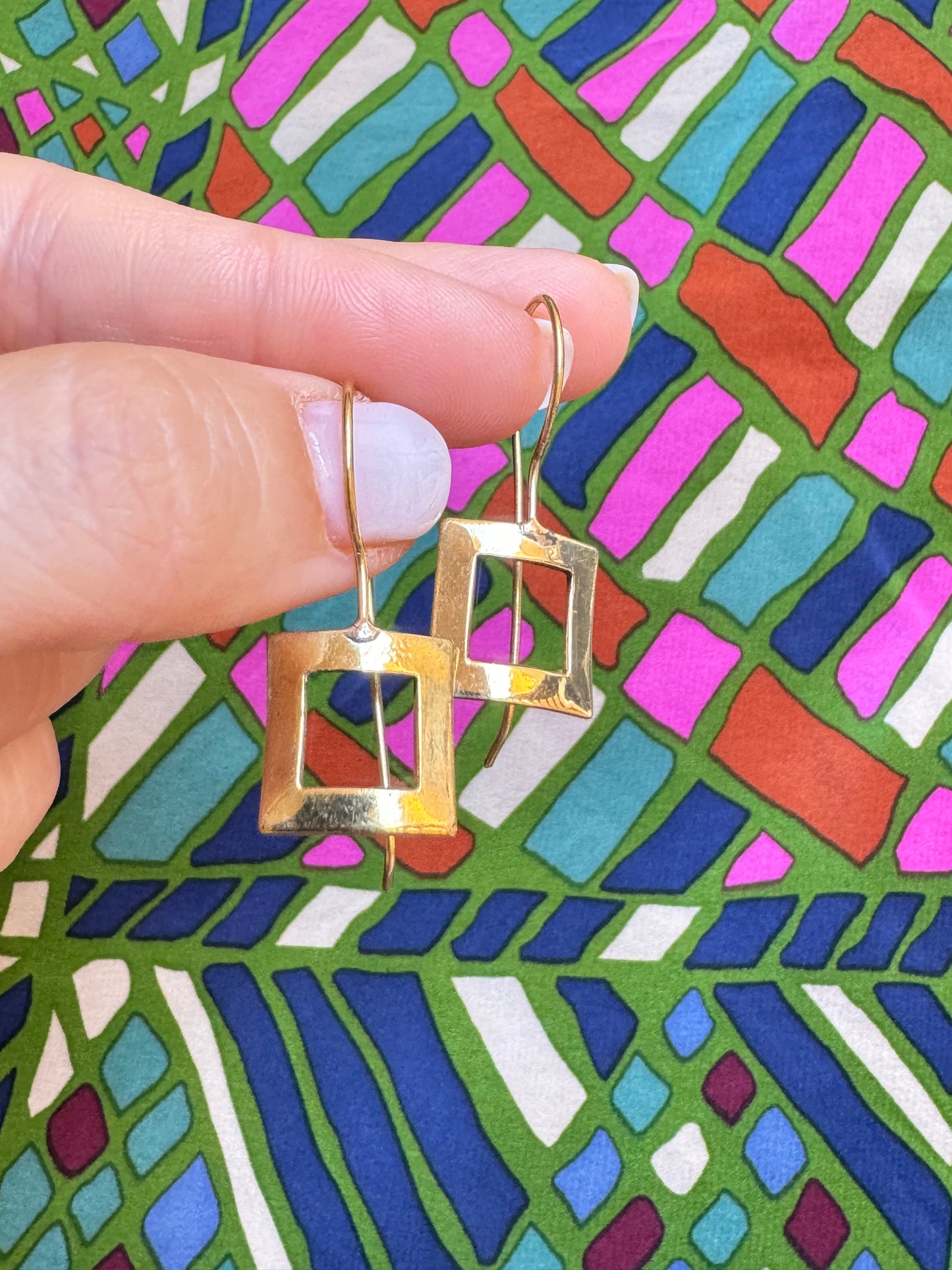 Golden Boho Square Drop Earrings