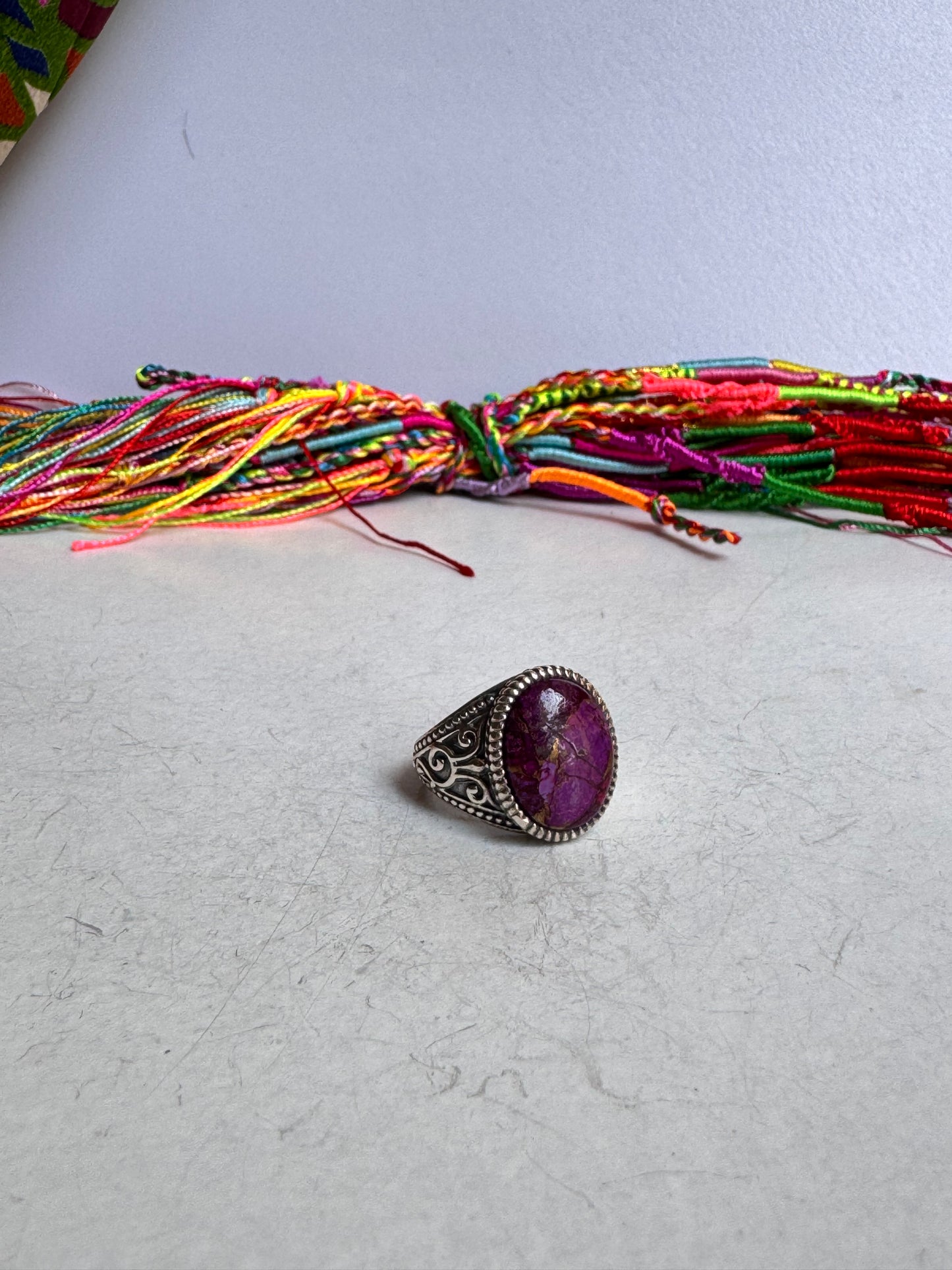 Anello argento 925 purple copper turquoise misura 16 1V